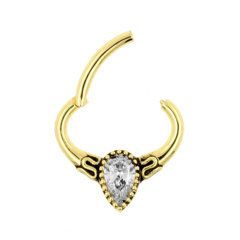 18 Karat Gold Daith Clicker - Zirconia Droplet Clear