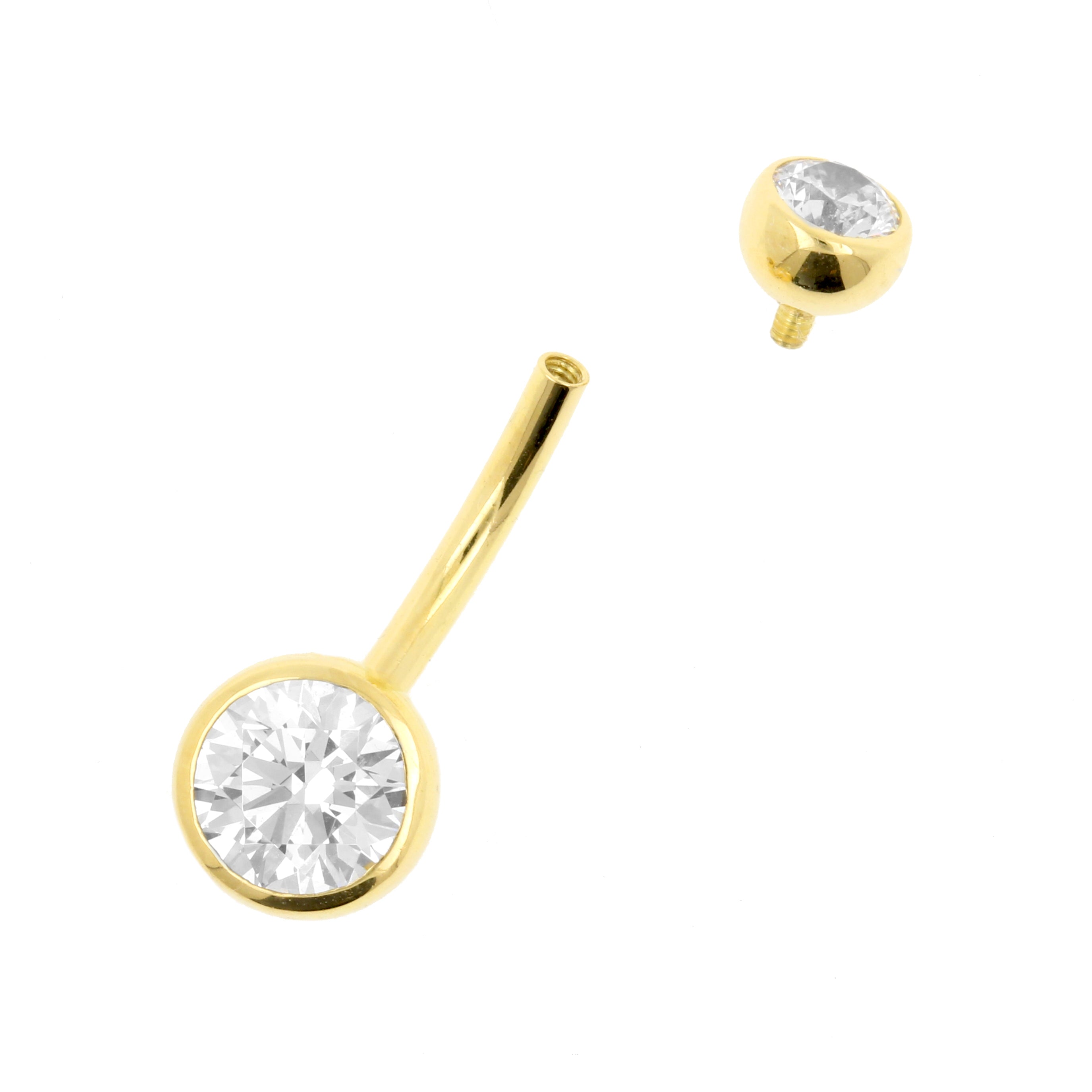 18 Karat Gold Belly Ring with Premium Zirconia Clear