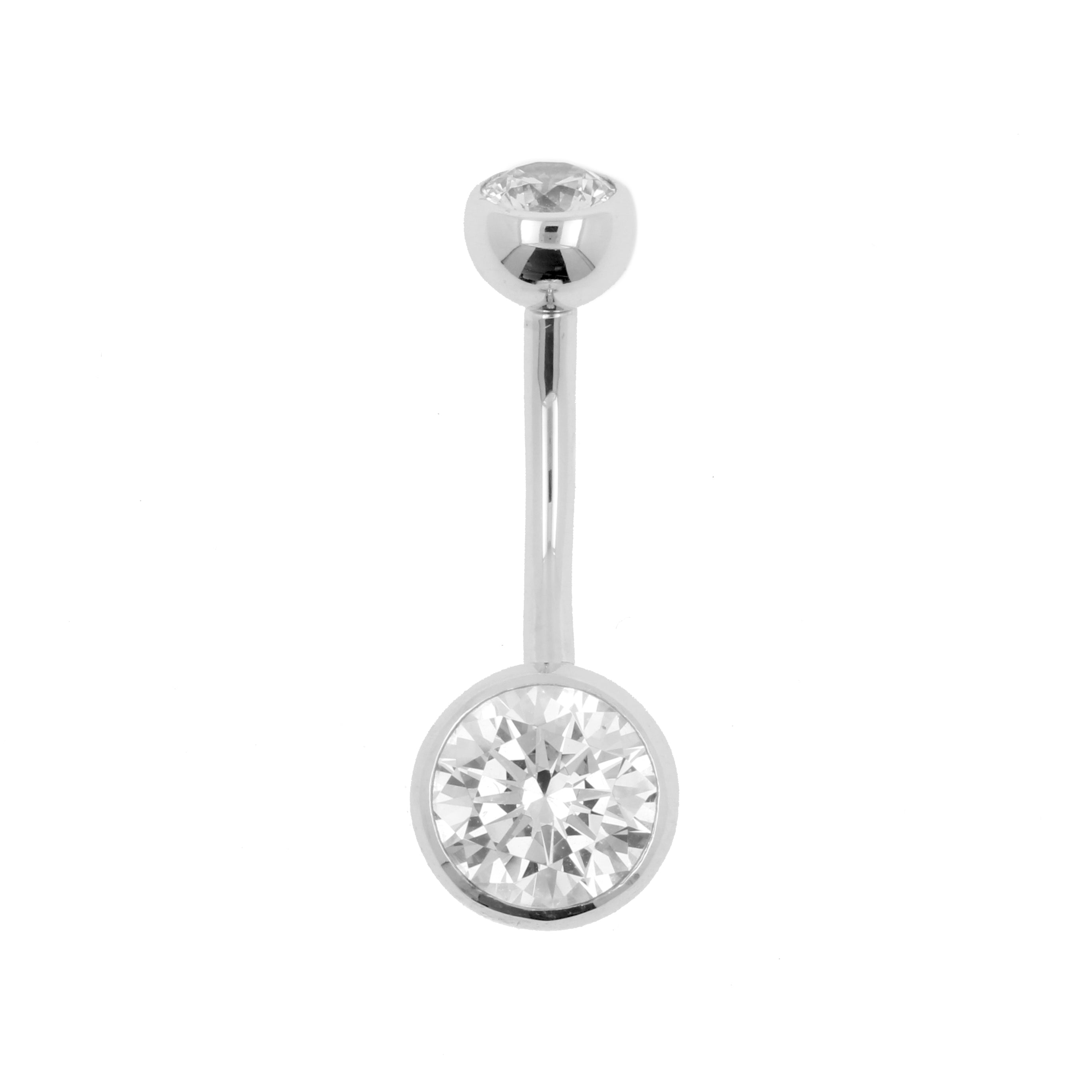 18 Karat White Gold Belly Ring with Premium Zirconia Clear