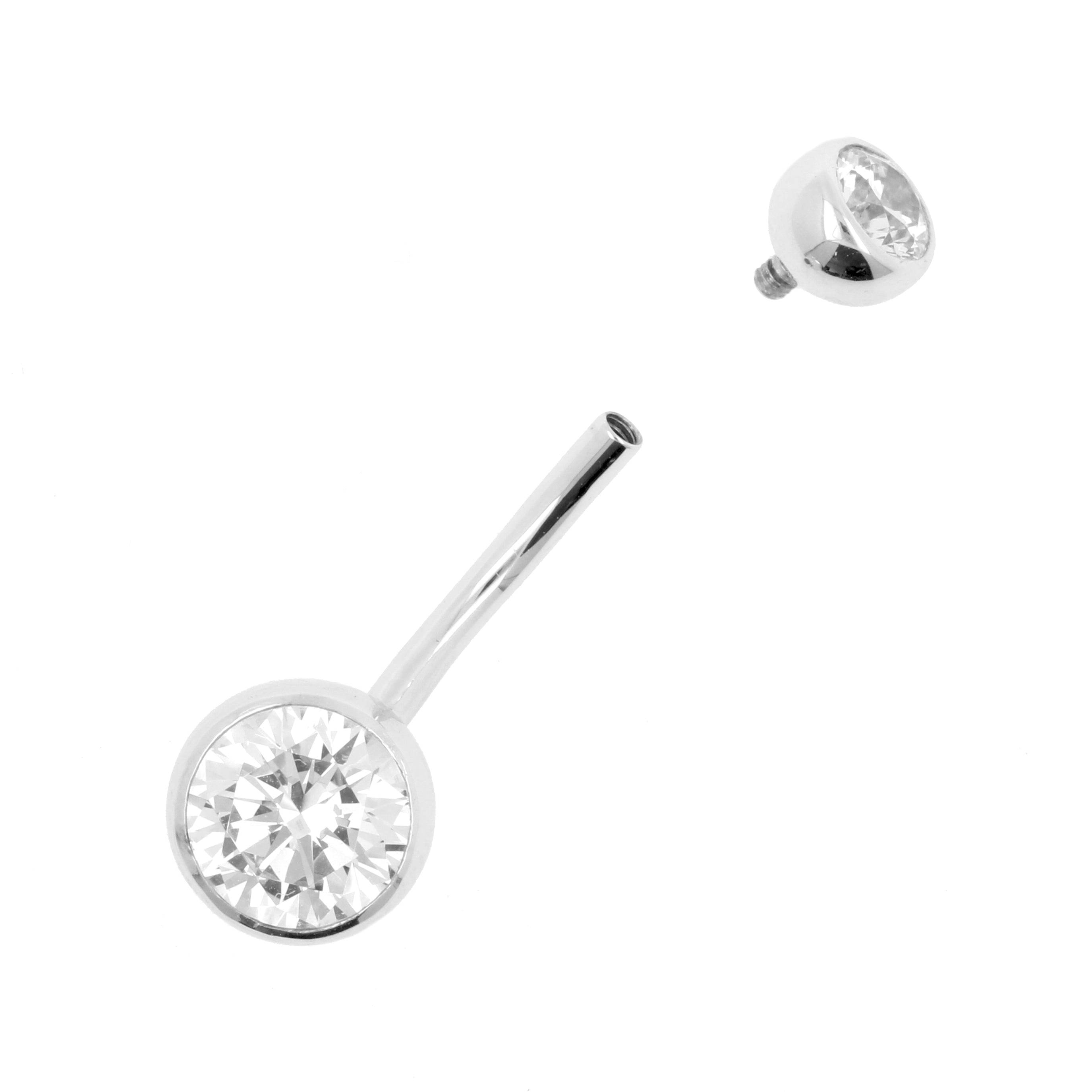 18 Karat White Gold Belly Ring with Premium Zirconia Clear