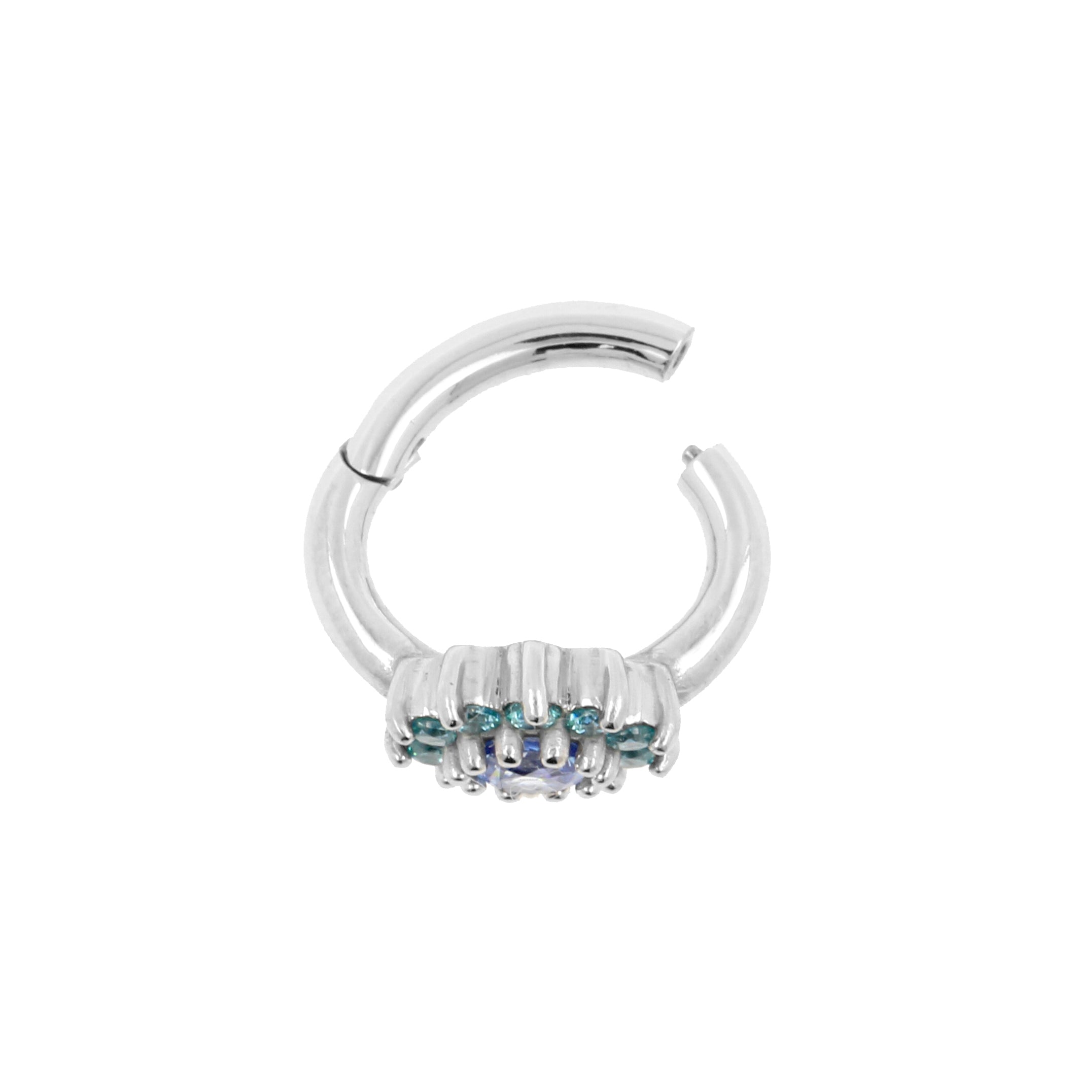 Nickel-Free Stainless Steel Zirconia Belly Ring Clicker - Flower Blue / Mint Green