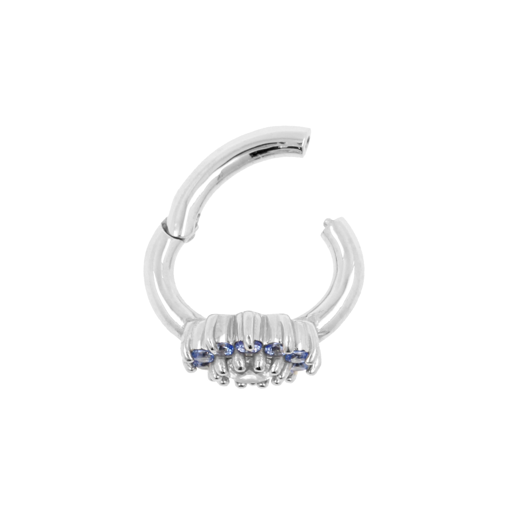 Nickel-Free Stainless Steel Zirconia Belly Ring Clicker - Flower Clear / Blue