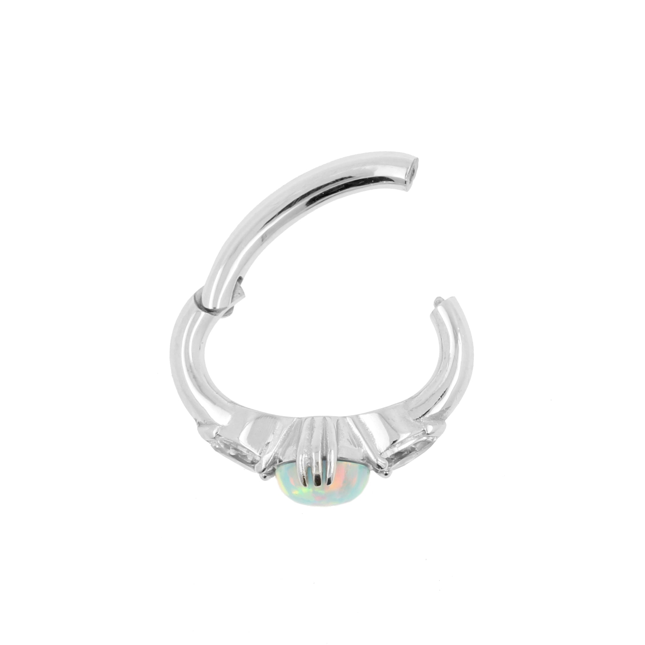 Nickel-Free Stainless Steel Belly Ring Clicker - Opal And Zirconia Light Green Opal