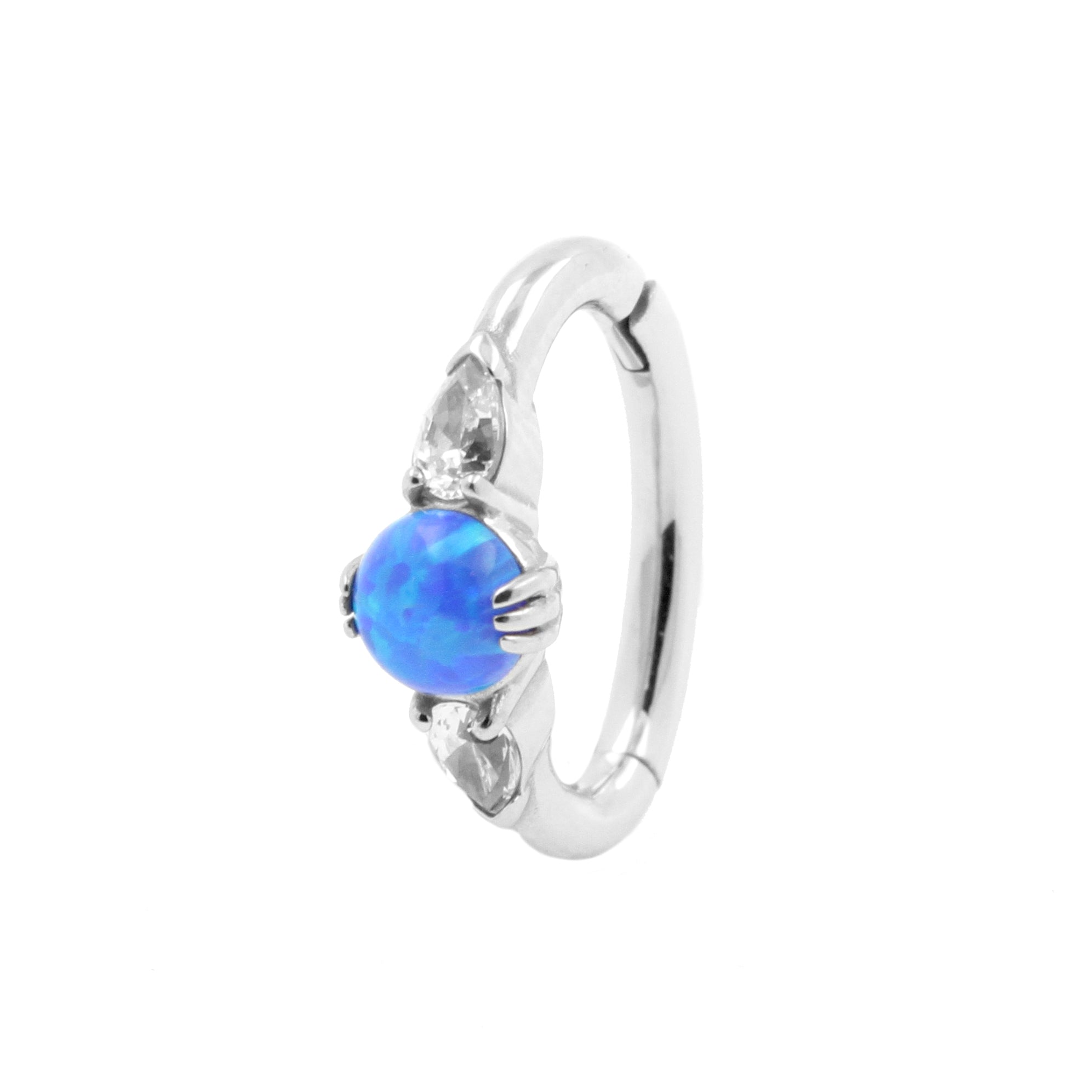 Nickel-Free Stainless Steel Belly Ring Clicker - Opal And Zirconia Sapphire Blue Opal