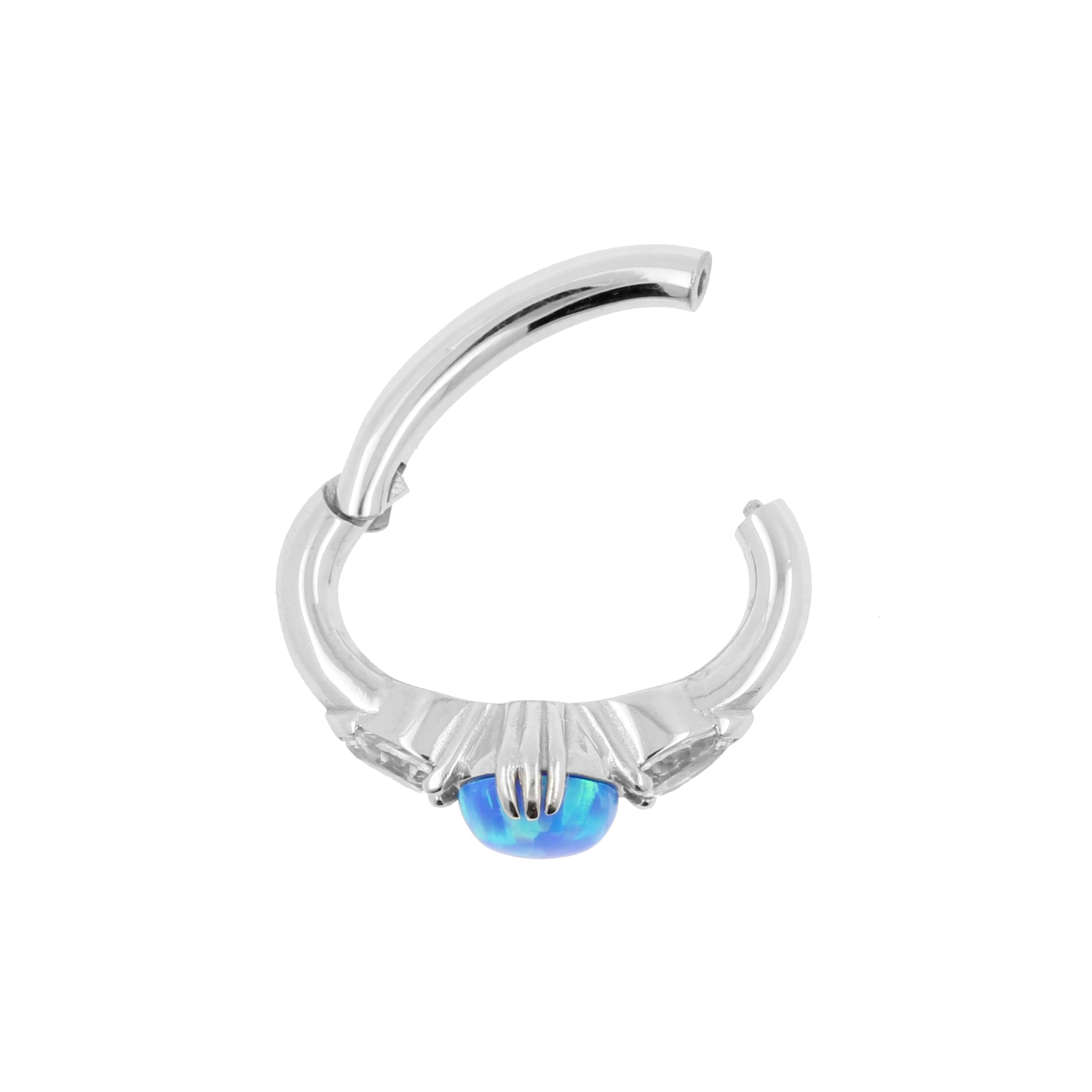 Nickel-Free Stainless Steel Belly Ring Clicker - Opal And Zirconia Sapphire Blue Opal