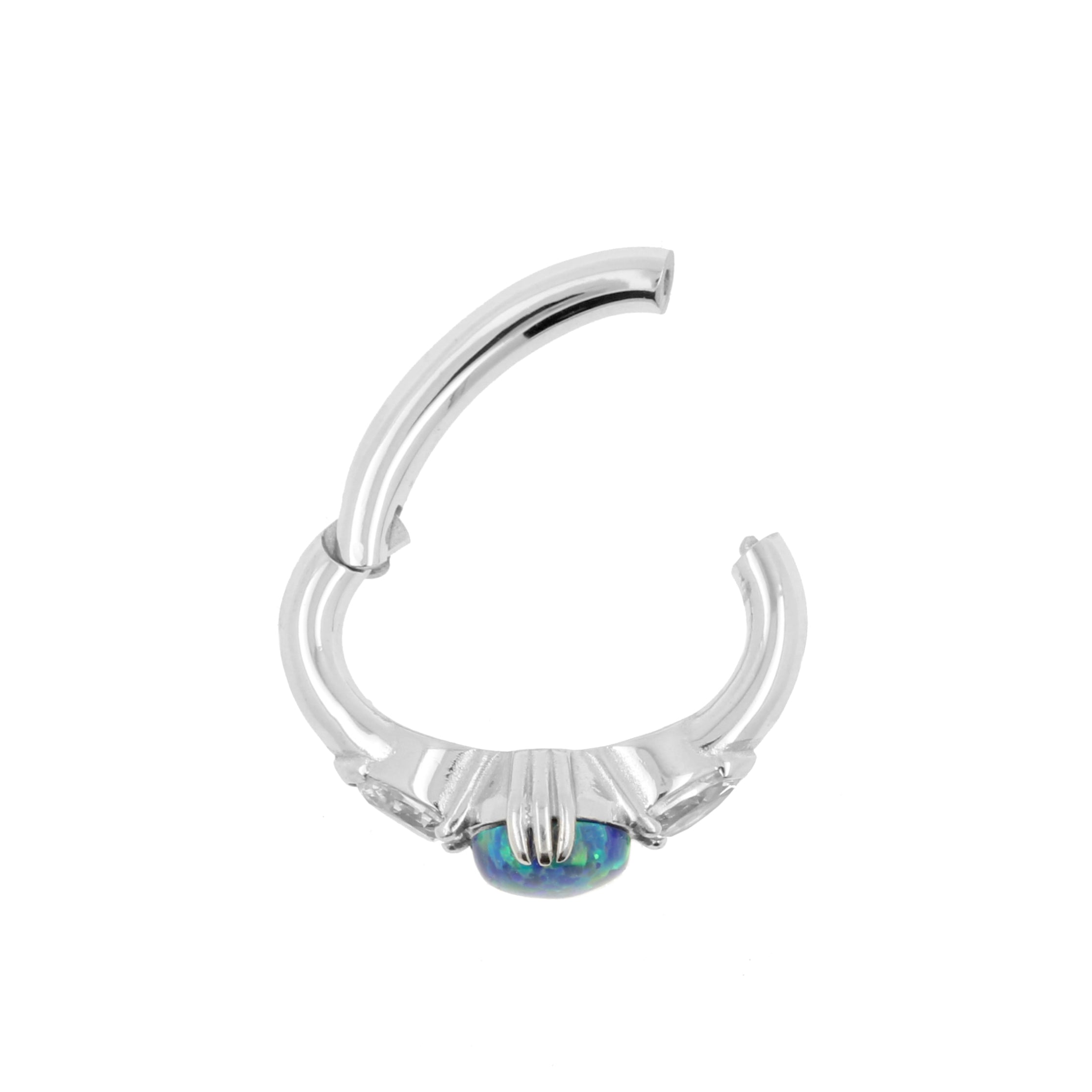 Nickel-Free Stainless Steel Belly Ring Clicker - Opal And Zirconia Black Opal