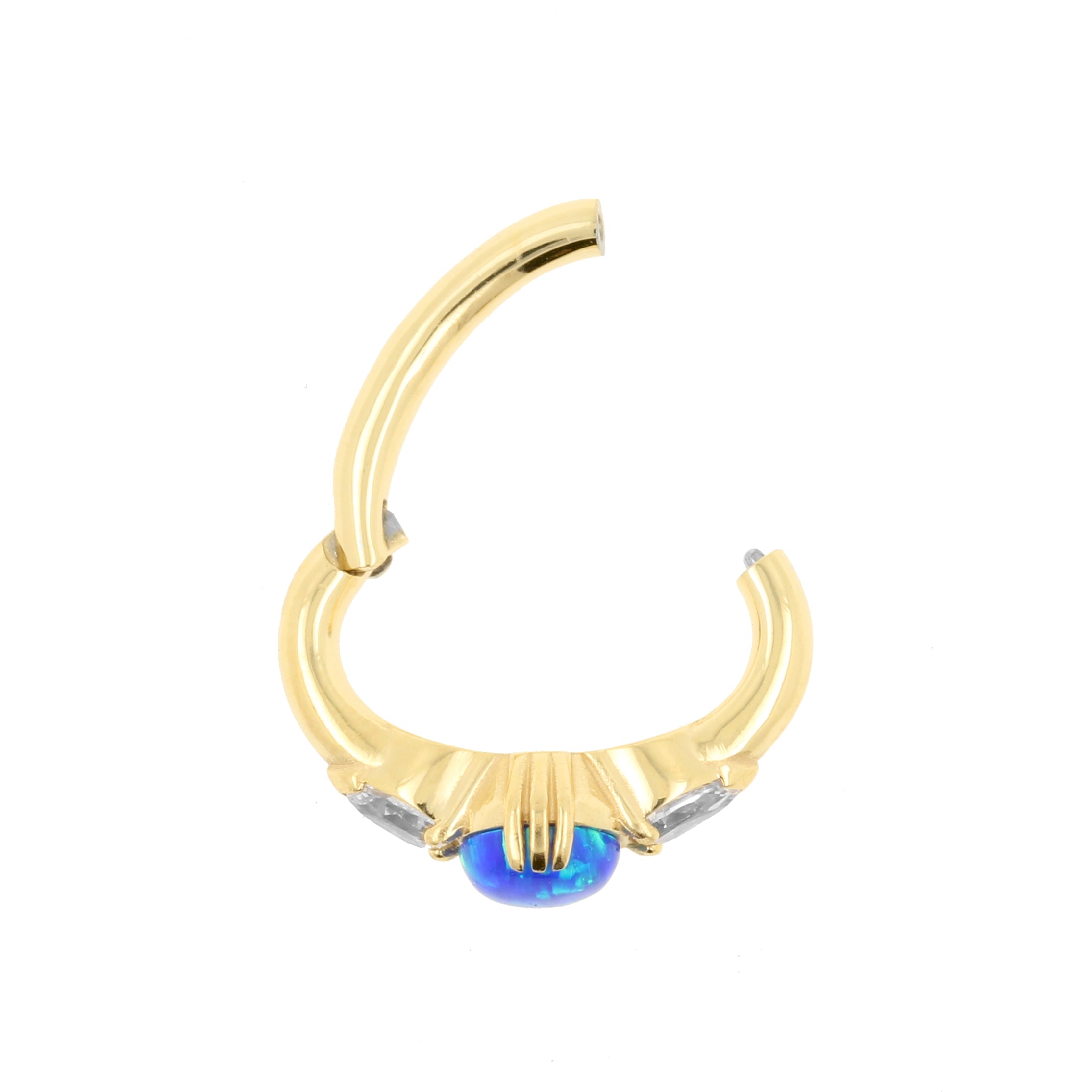 Nickel-Free Stainless Steel Belly Ring Clicker - Opal And Zirconia Sapphire Blue Opal