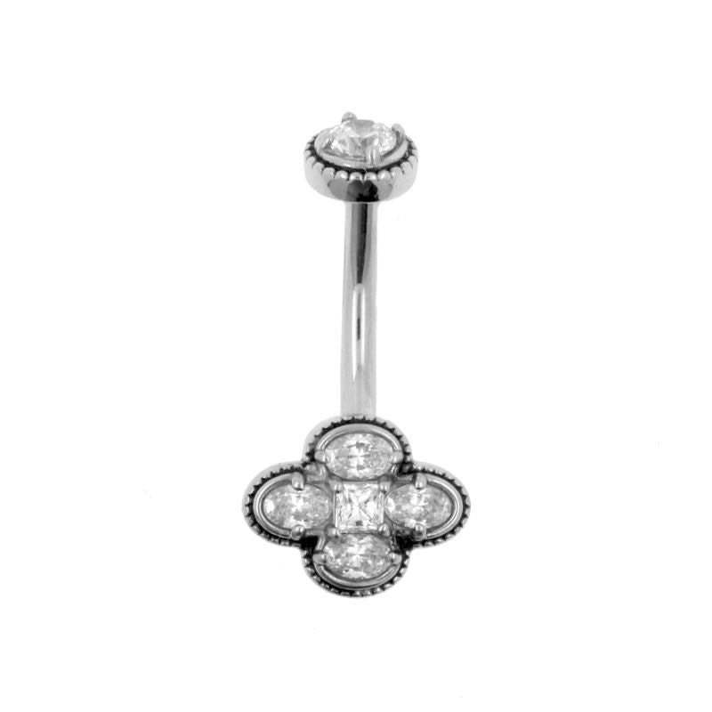 Surgical Steel Belly Ring Zirconia Flower Silver