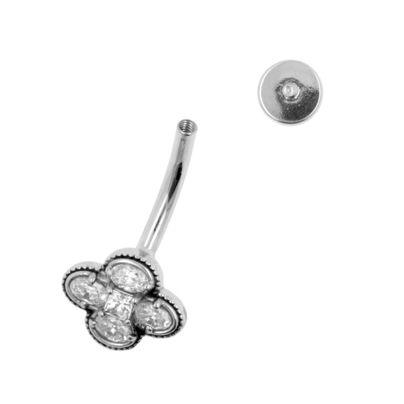 Surgical Steel Belly Ring Zirconia Flower Silver