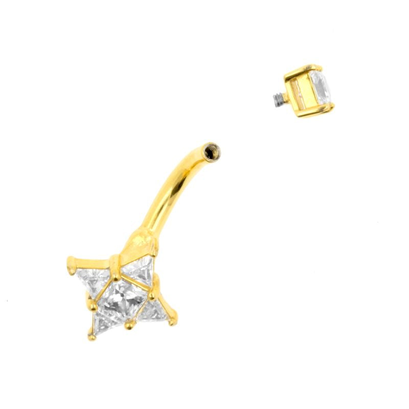 Surgical Steel Belly Ring Zirconia Star Gold