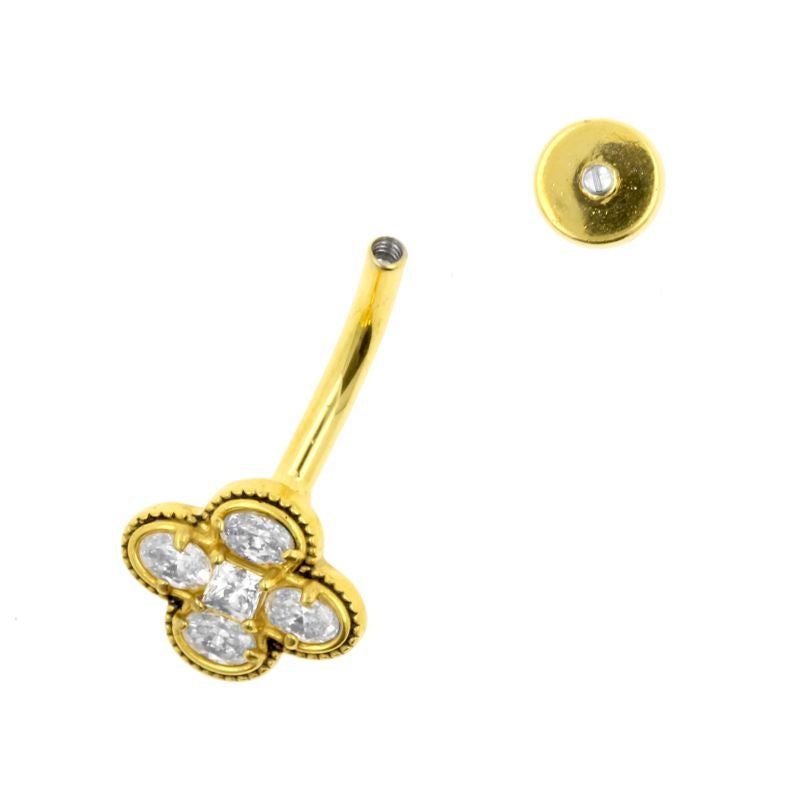 Surgical Steel Belly Ring Zirconia Flower Gold