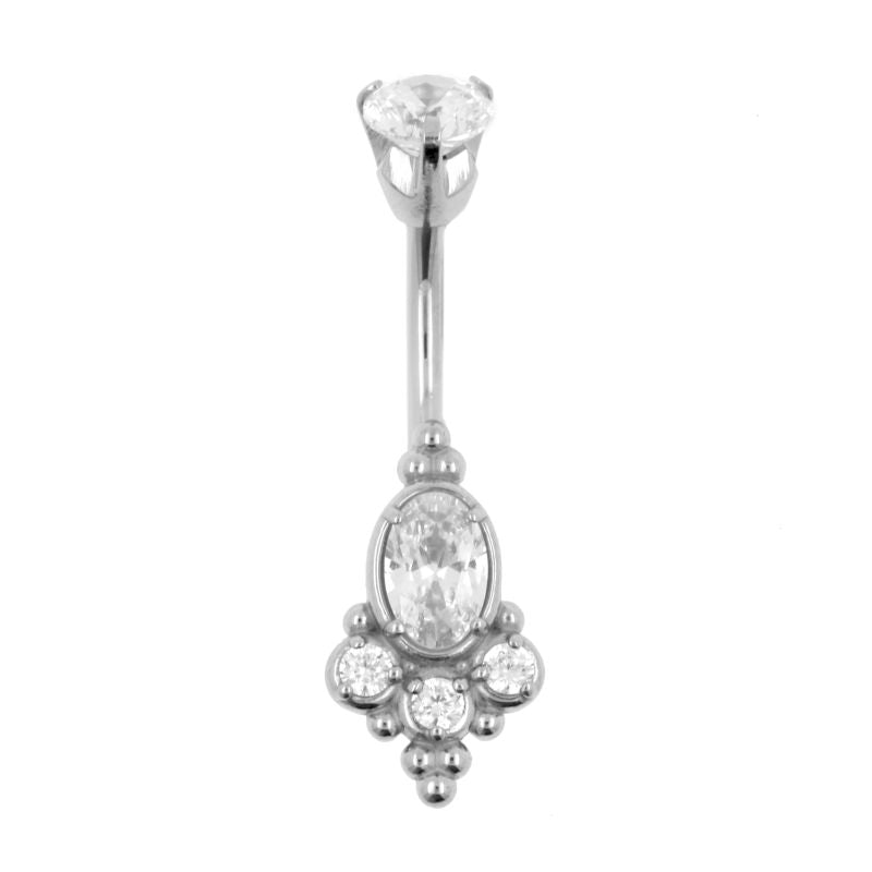 Surgical Steel Belly Ring Zirconia Oval Cluster Silver