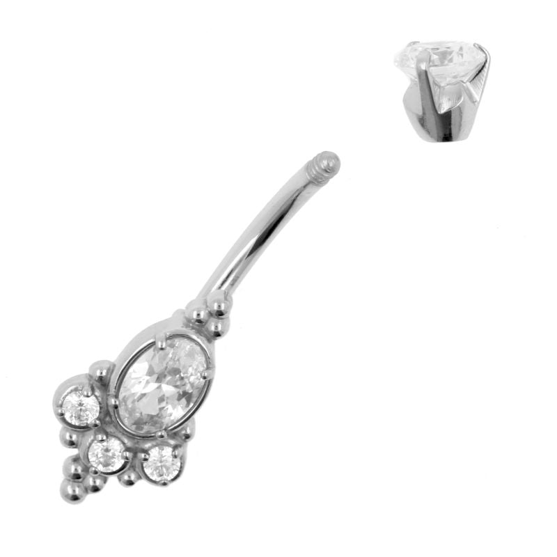 Surgical Steel Belly Ring Zirconia Oval Cluster Silver