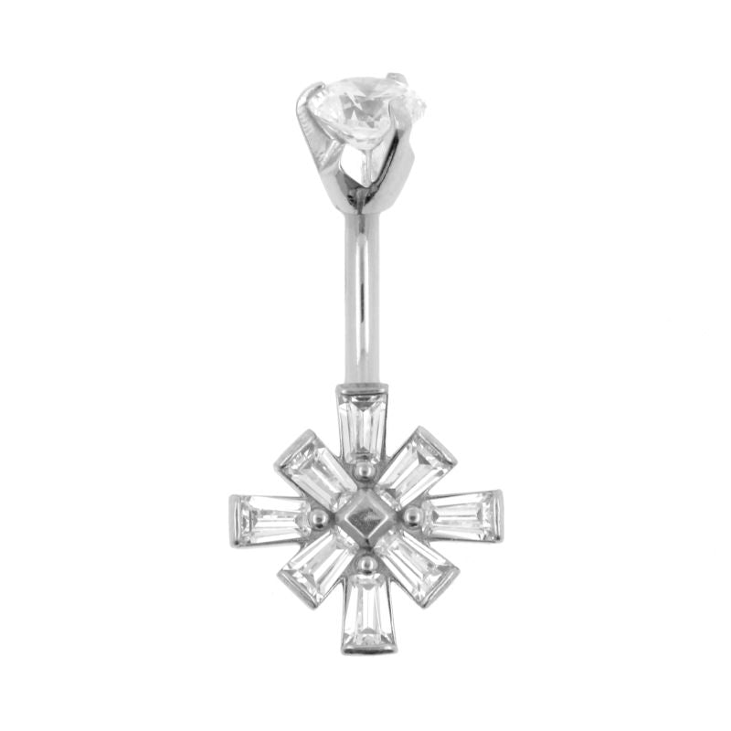 Surgical Steel Belly Ring Zirconia Trapezoid Cluster Silver