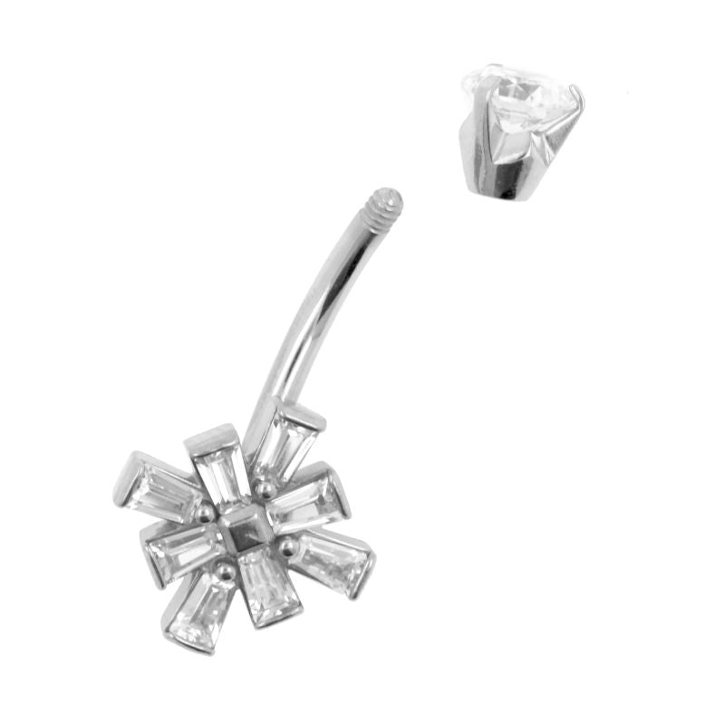 Surgical Steel Belly Ring Zirconia Trapezoid Cluster Silver