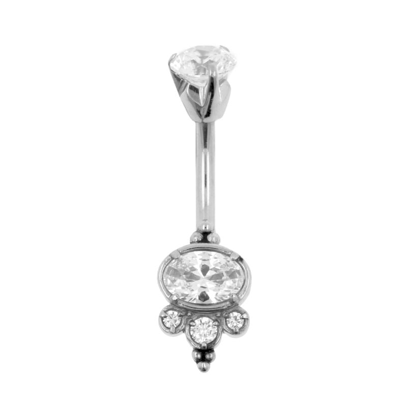 Surgical Steel Belly Ring Zirconia Ellipse Cluster Silver