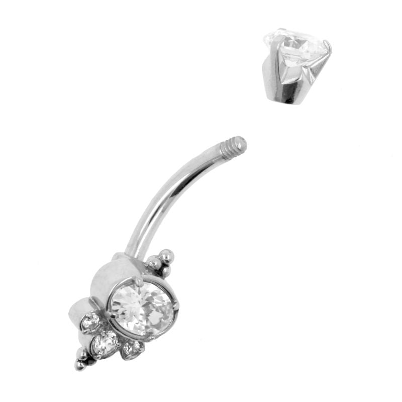 Surgical Steel Belly Ring Zirconia Ellipse Cluster Silver