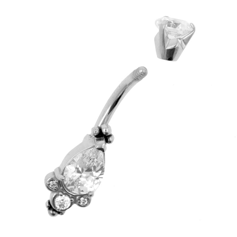 Surgical Steel Belly Ring Zirconia Droplet Cluster Silver