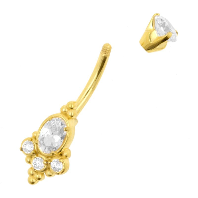 Surgical Steel Belly Ring Zirconia Oval Cluster Gold