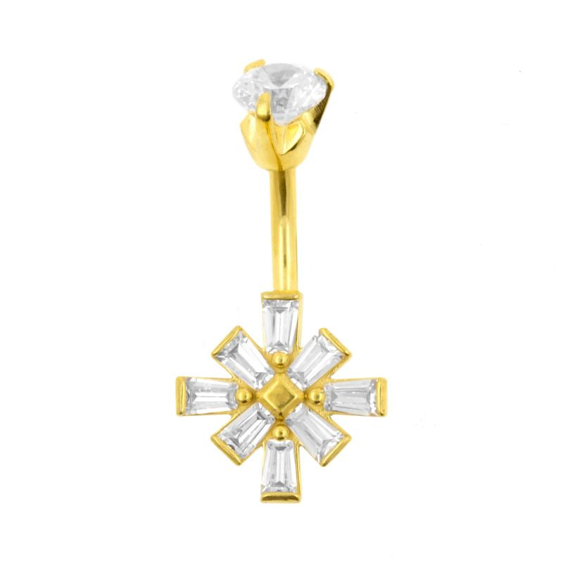 Surgical Steel Belly Ring Zirconia Trapezoid Cluster Gold