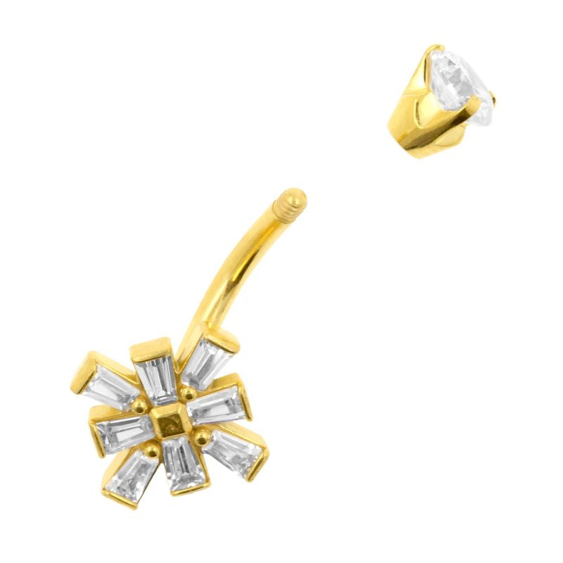 Surgical Steel Belly Ring Zirconia Trapezoid Cluster Gold