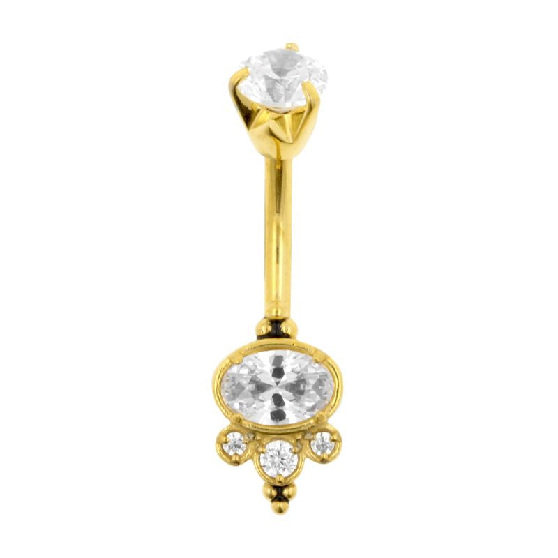 Surgical Steel Belly Ring Zirconia Ellipse Cluster Gold