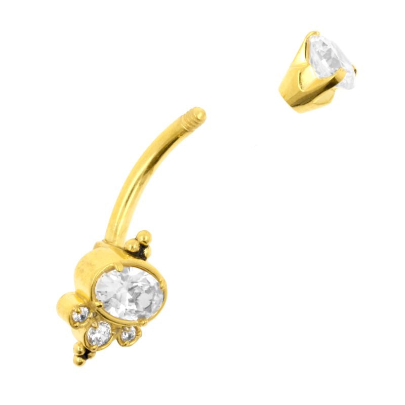 Surgical Steel Belly Ring Zirconia Ellipse Cluster Gold