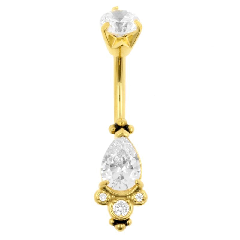 Surgical Steel Belly Ring Zirconia Droplet Cluster Gold