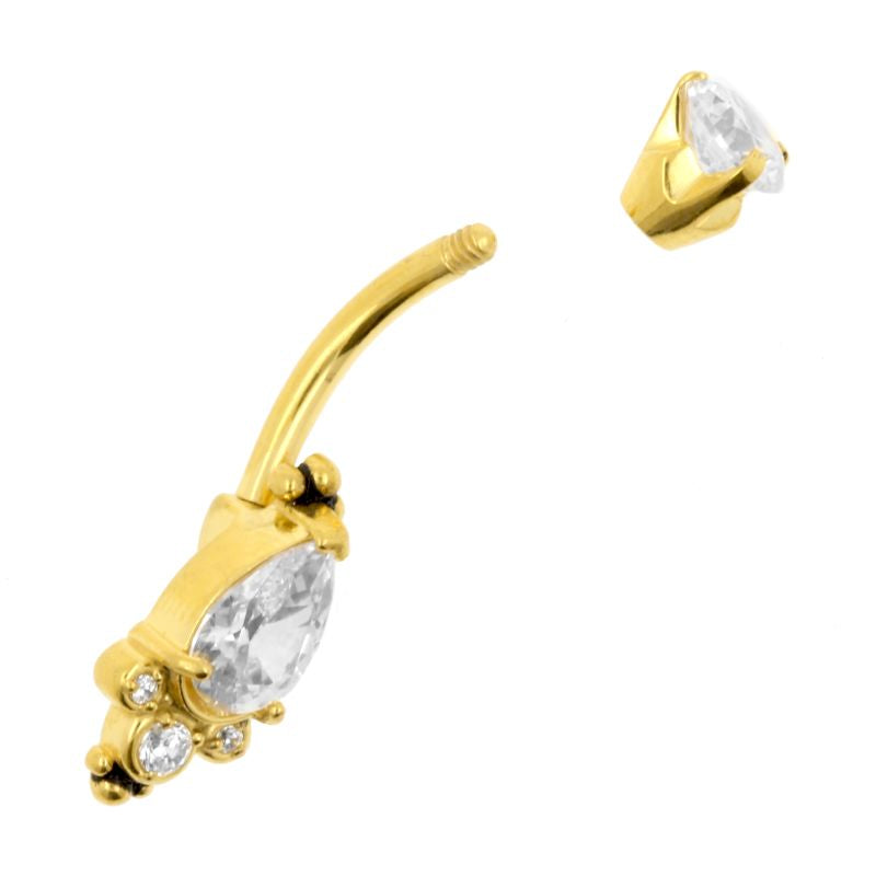 Surgical Steel Belly Ring Zirconia Droplet Cluster Gold