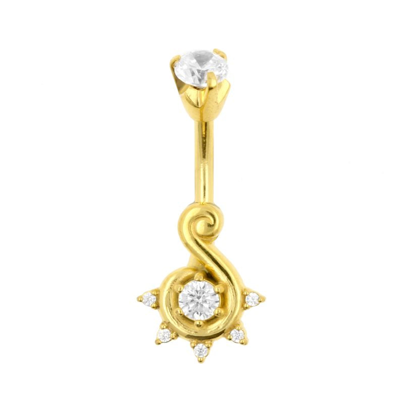 Surgical Steel Belly Ring Zirconia S Cluster Gold