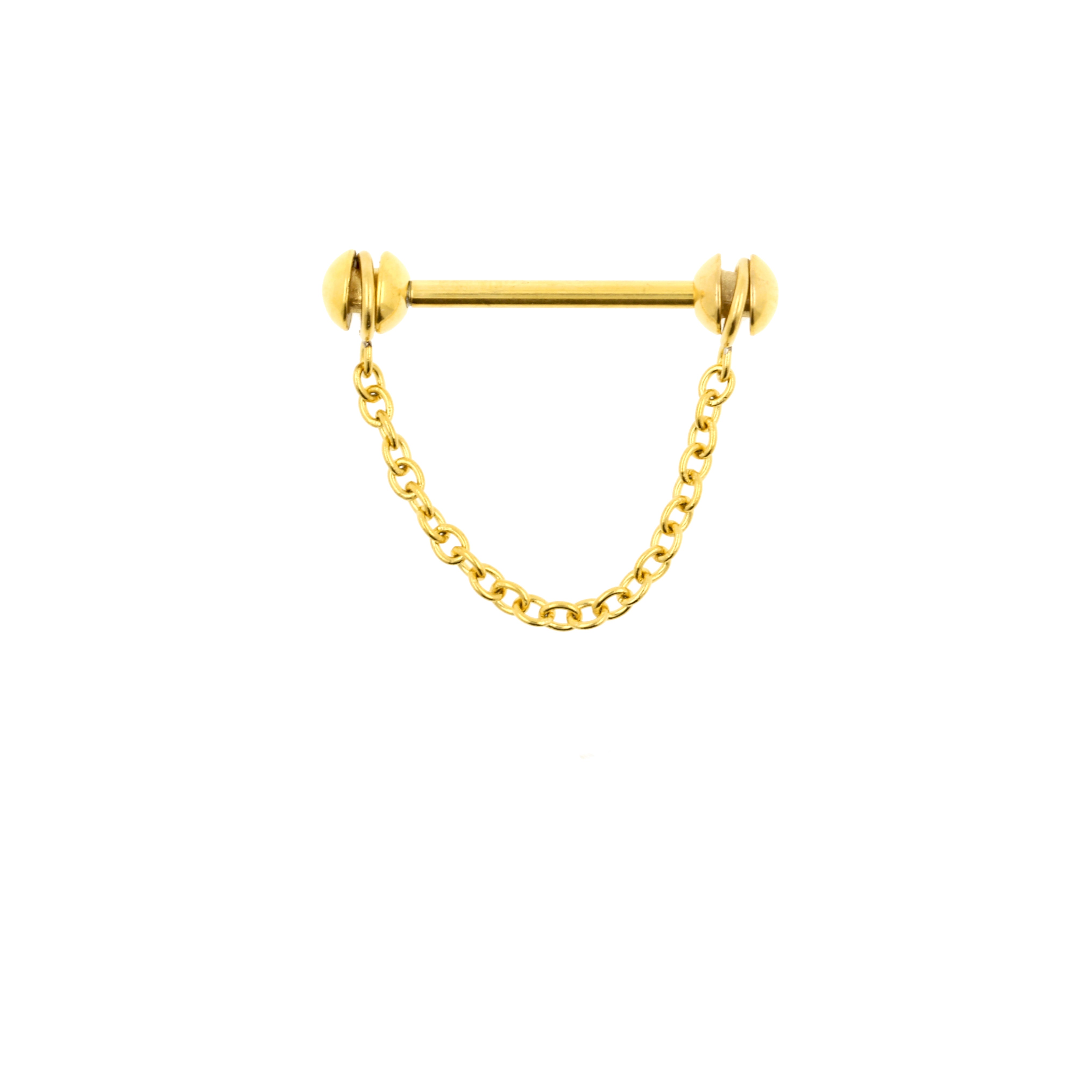 Surgical Steel Nipple Barbell With Chain Gold