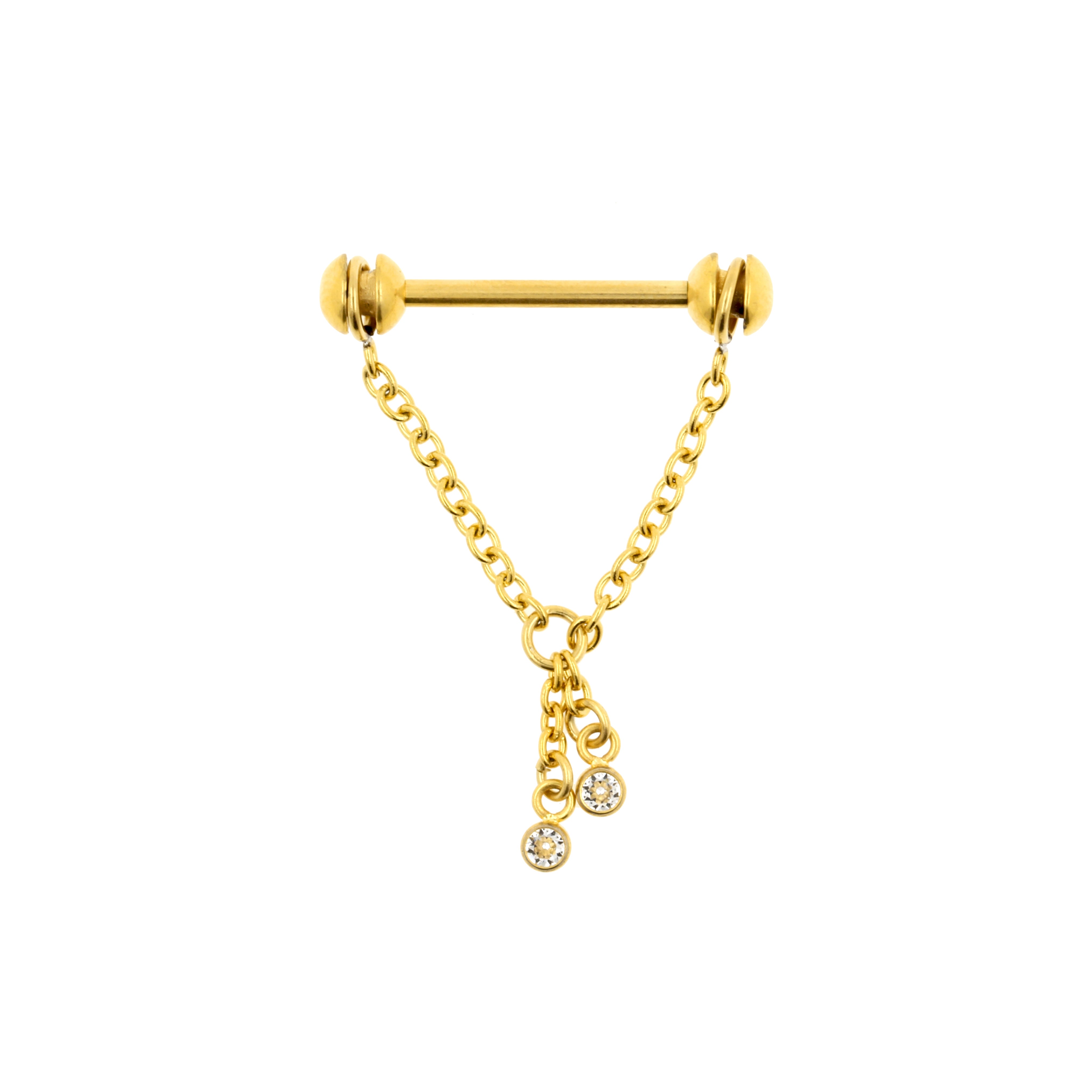 Surgical Steel Nipple Barbell With Chain Gold