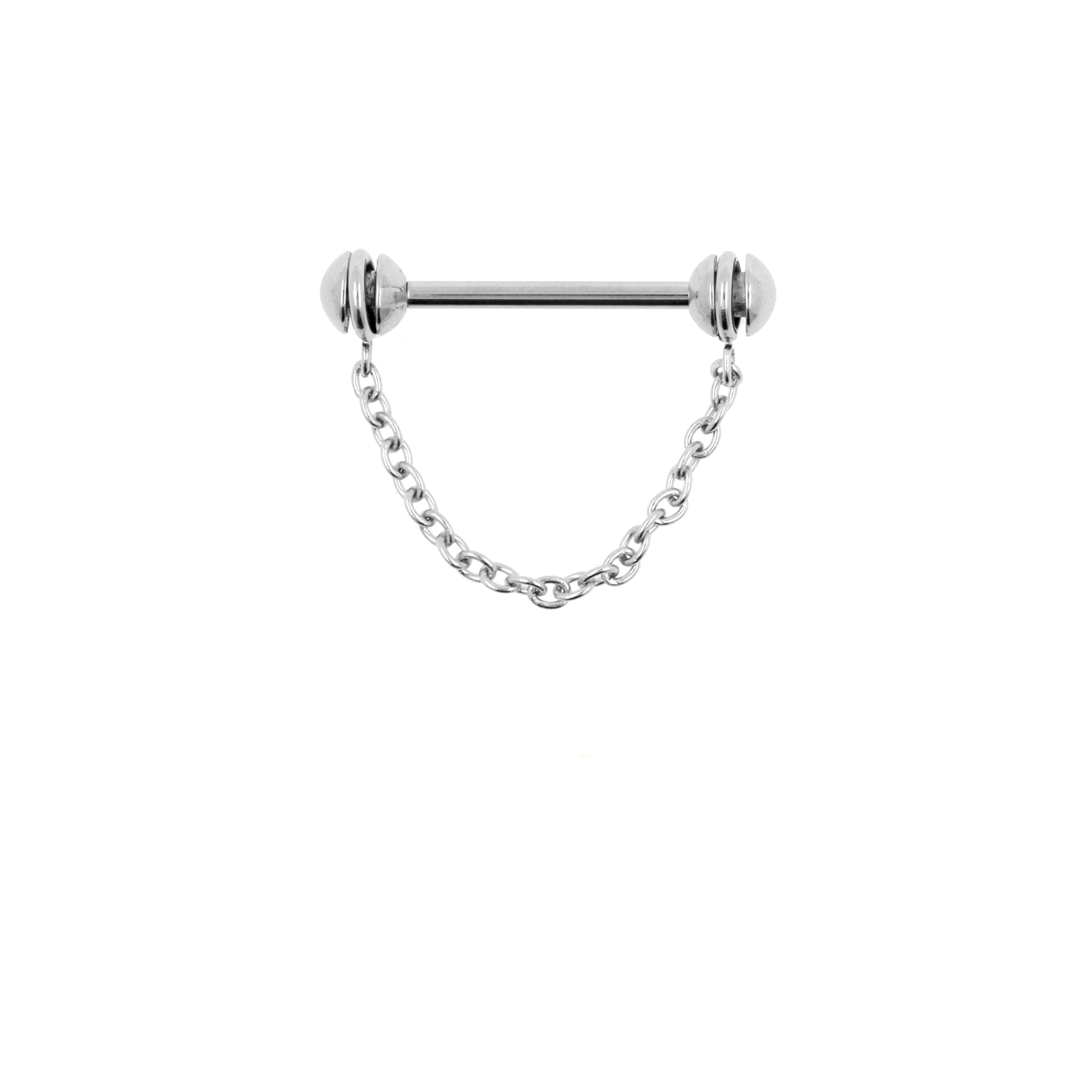 Surgical Steel Nipple Barbell With Chain Silver