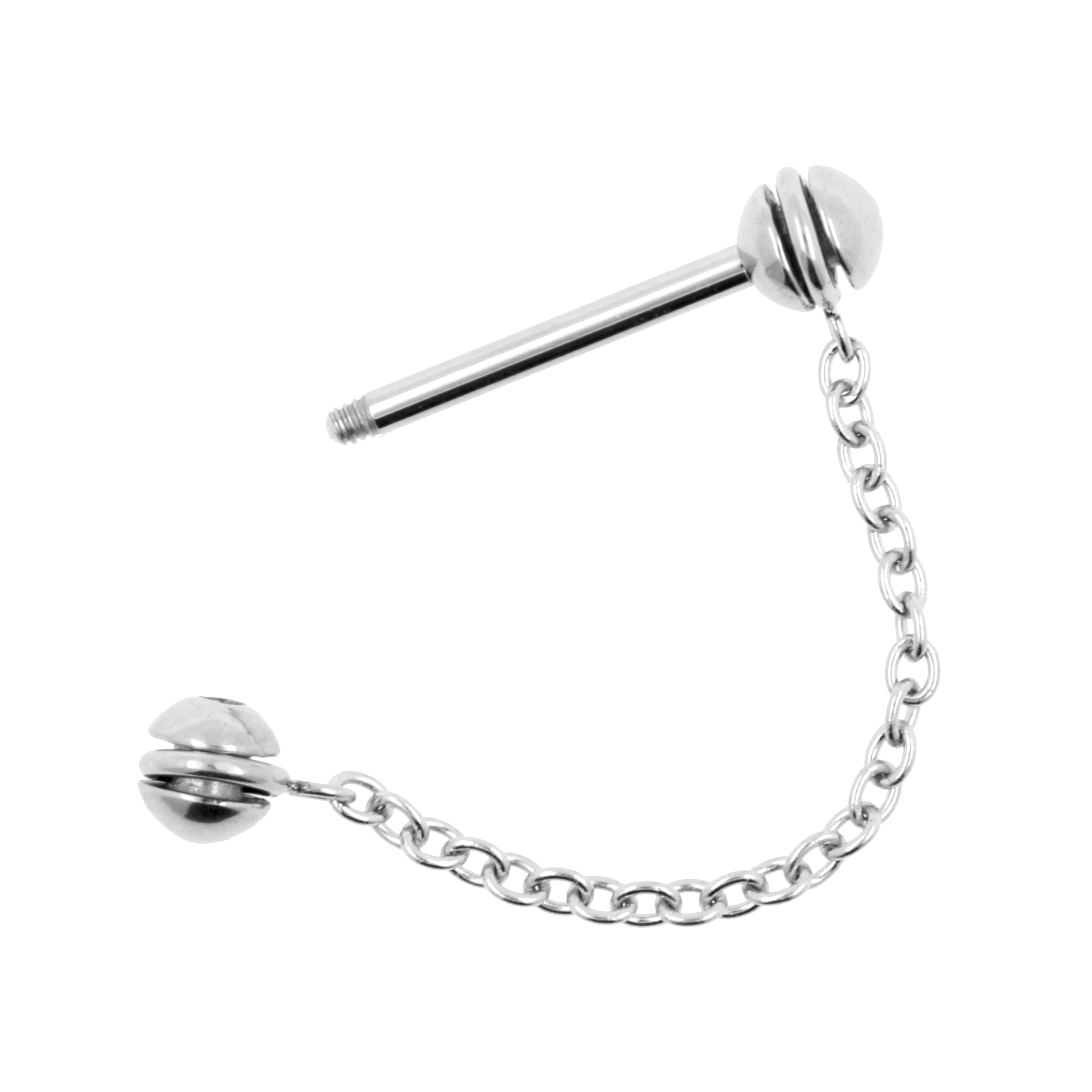 Surgical Steel Nipple Barbell With Chain Silver