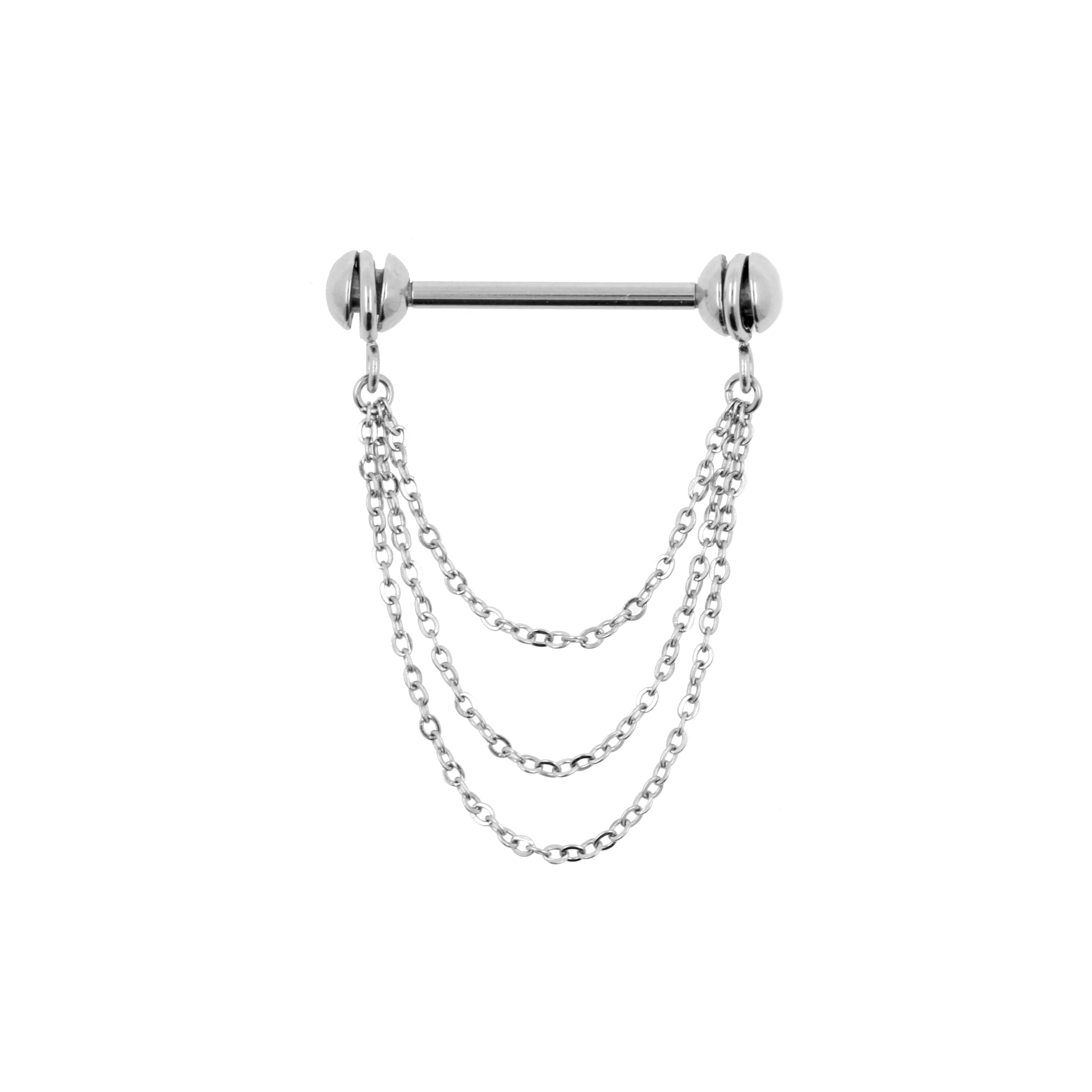 Surgical Steel Nipple Barbell With Chain Silver