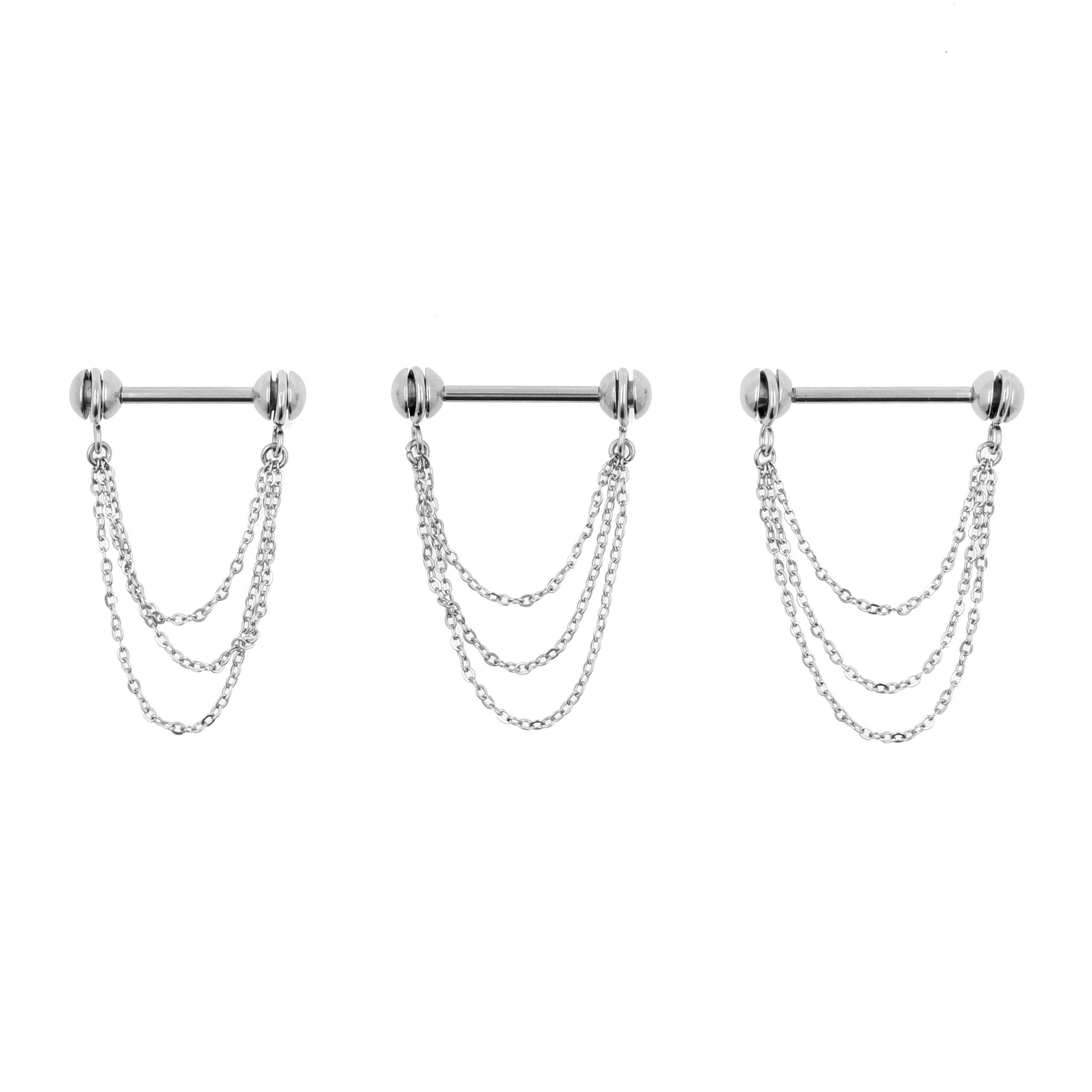 Surgical Steel Nipple Barbell With Chain Silver