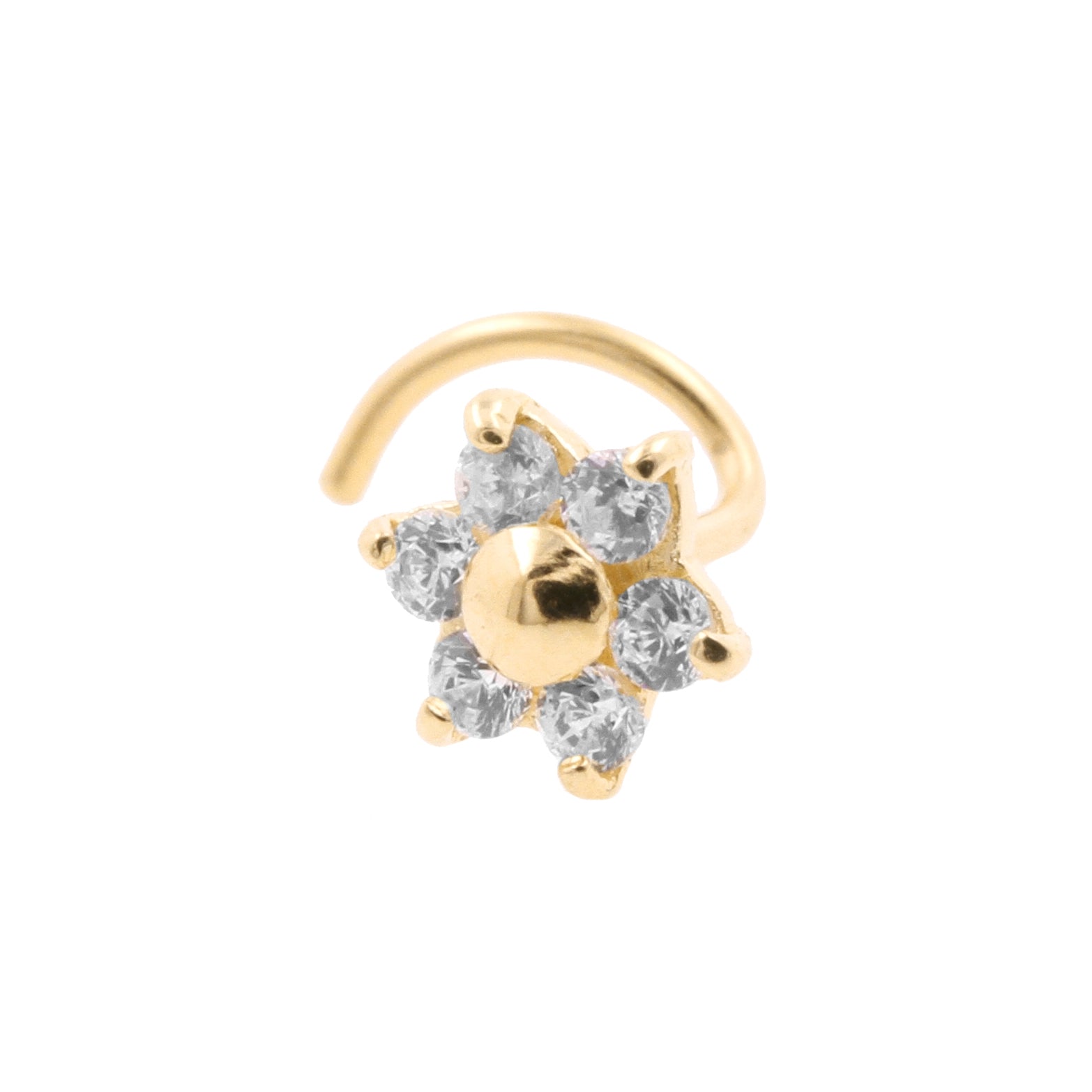 18 Karat Gold Nosestud Flower With Zirconia Clear