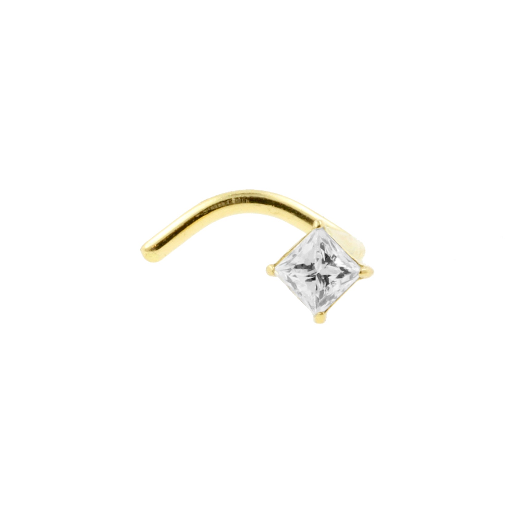 18 Karat Gold Nose Stud With Zirconia - Square Gold