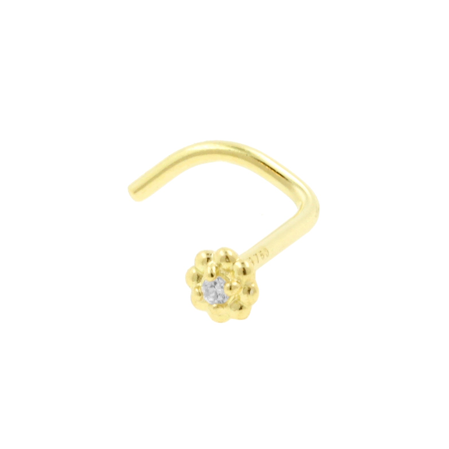 18 Karat Gold Nose Stud With Zirconia - Flower Gold