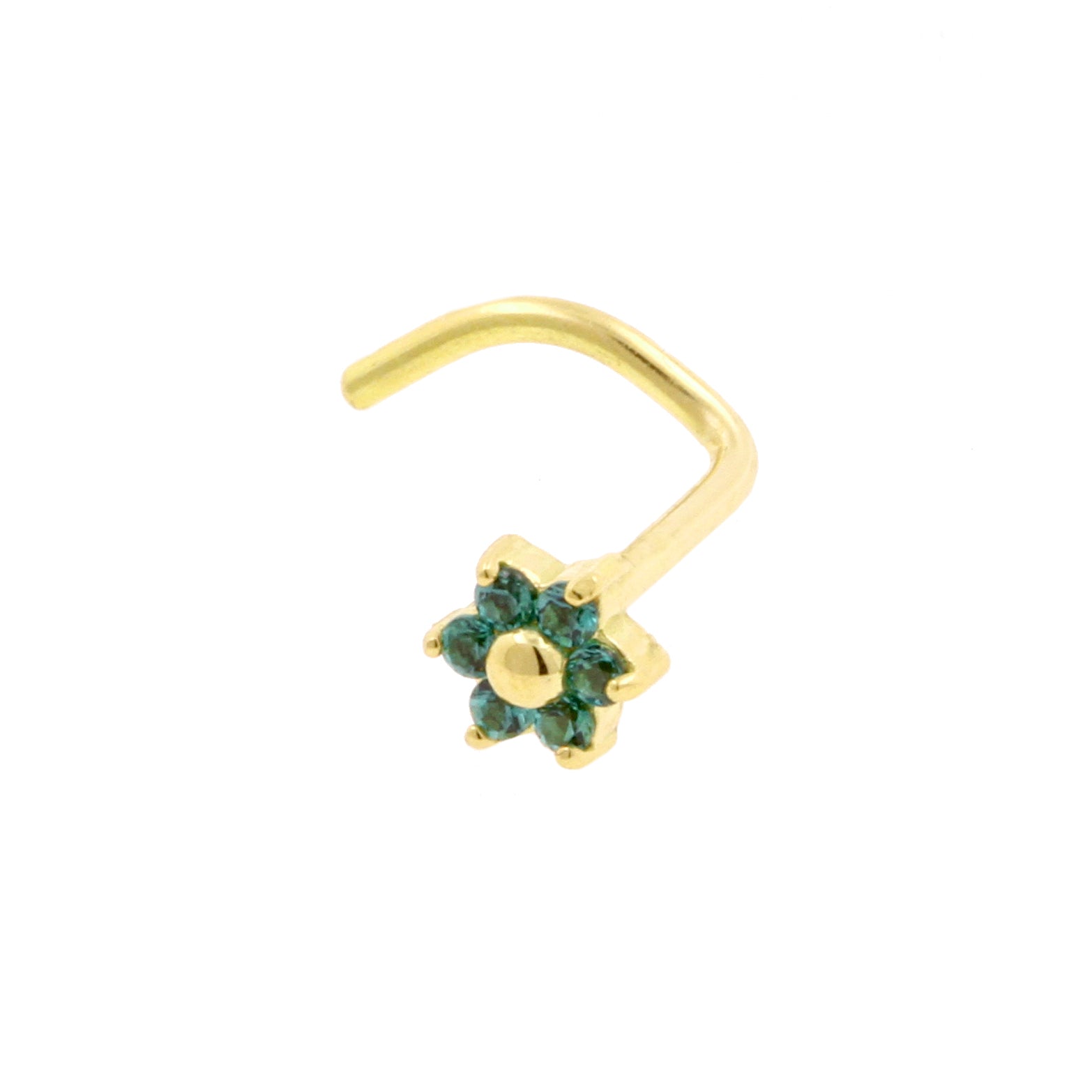 18 Karat Gold Nose Stud With Gems - Flower