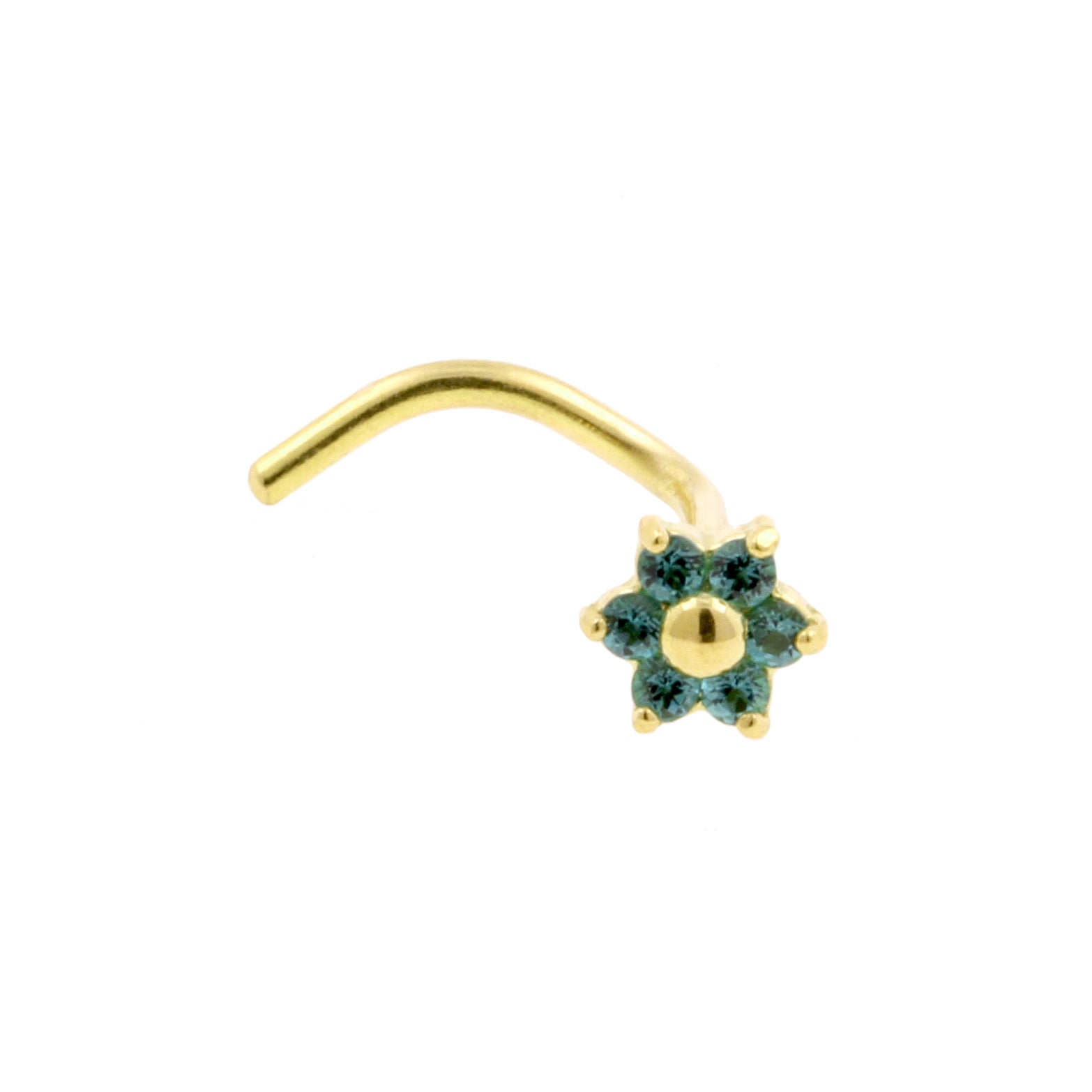 18 Karat Gold Nose Stud With Gems - Flower