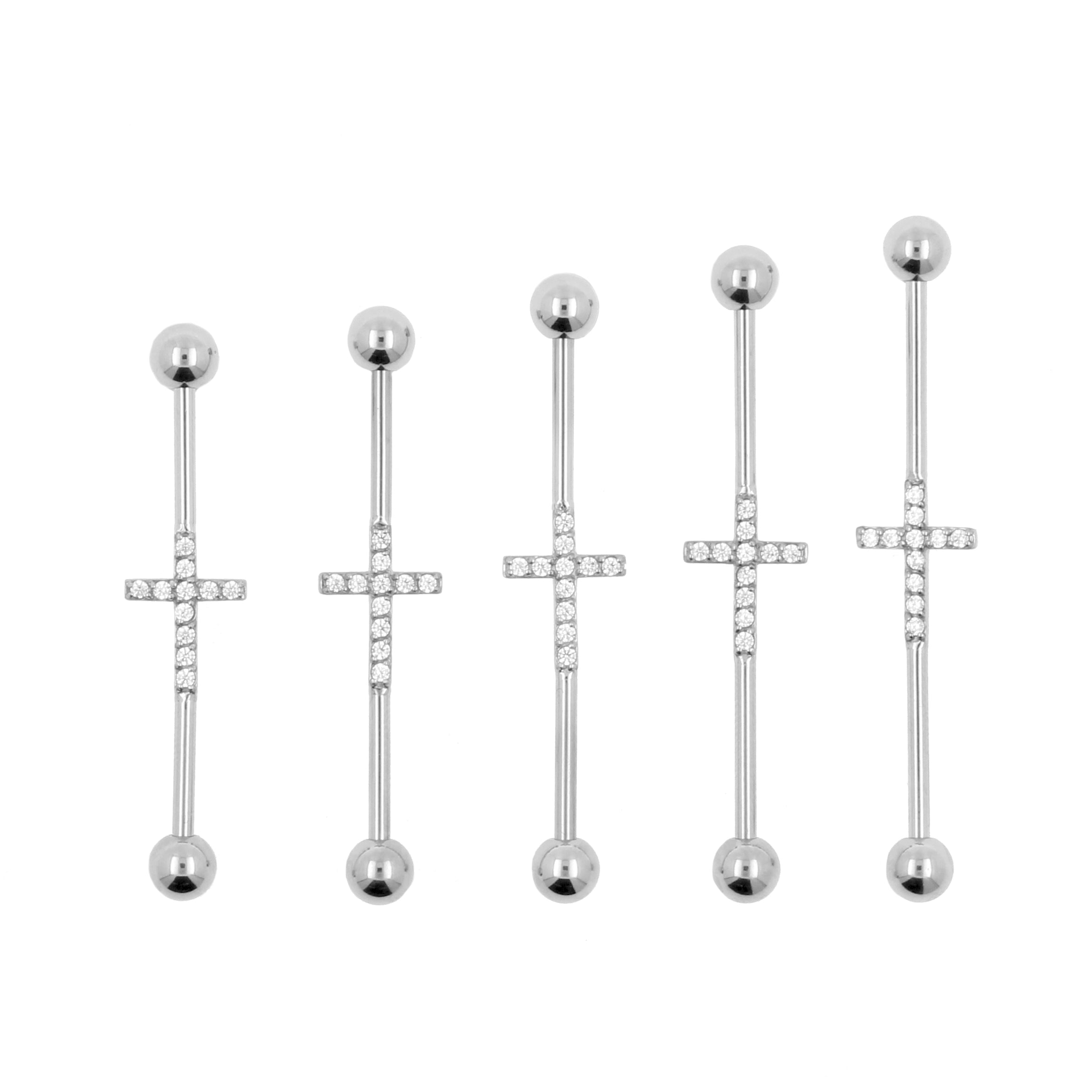 Surgical Steel Jewelled Industrial Barbell - Cross Silver