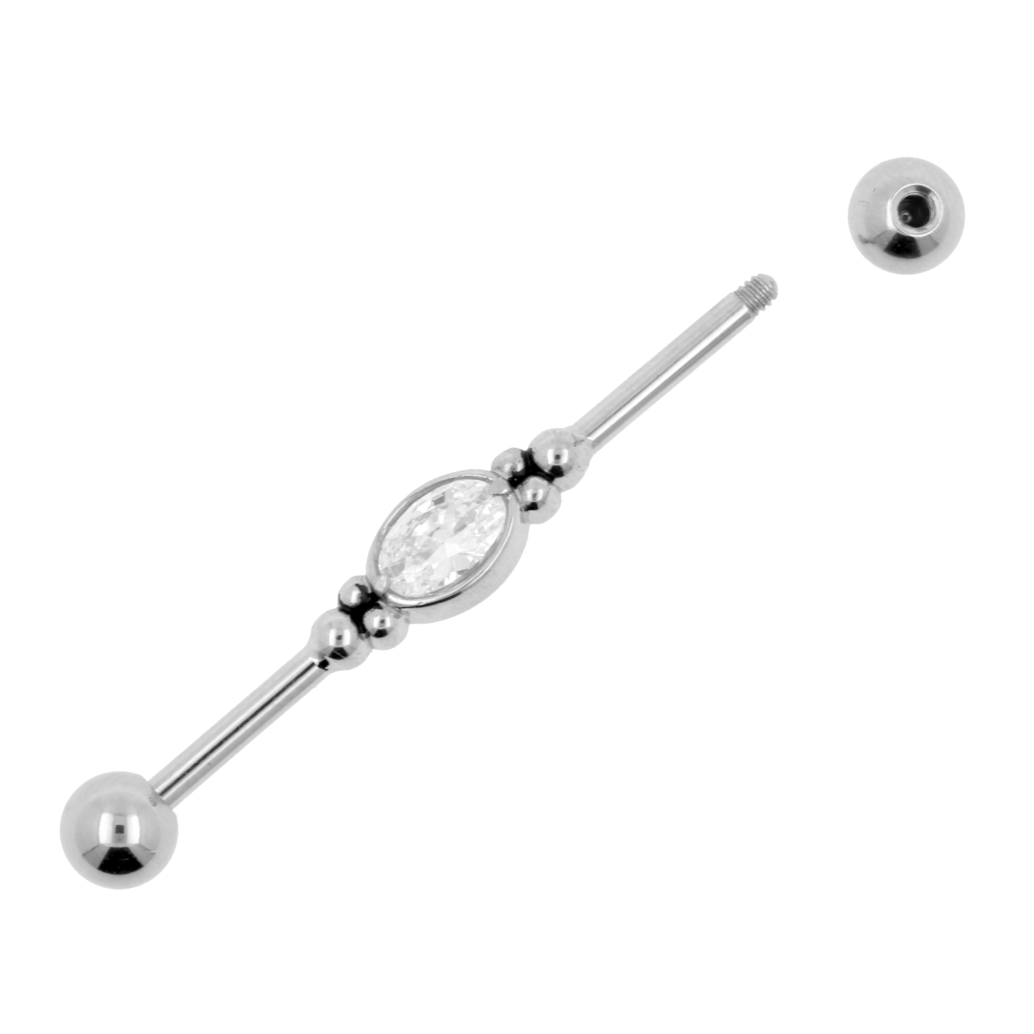 Surgical Steel Jewelled Industrial Barbell - Oval Jewel Silver