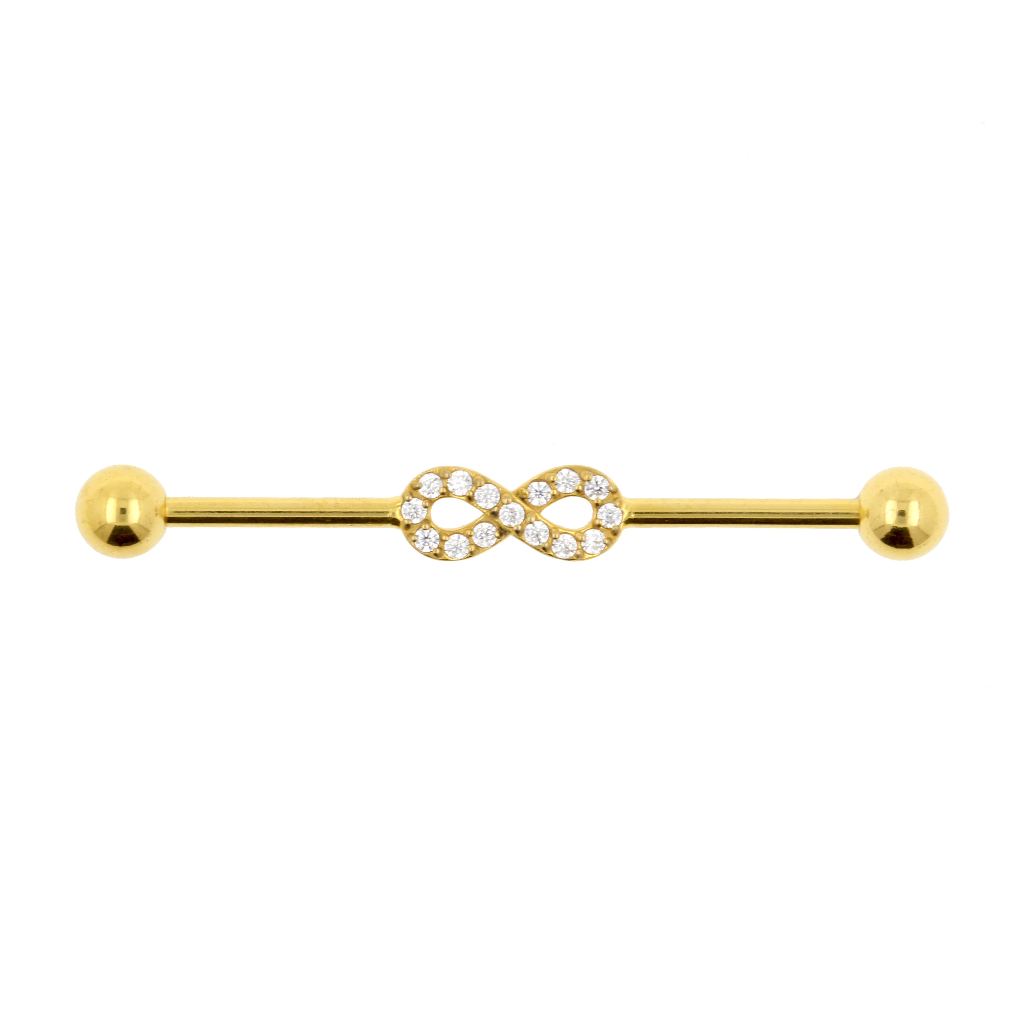 Surgical Steel Jewelled Industrial Barbell - Infinity Gold