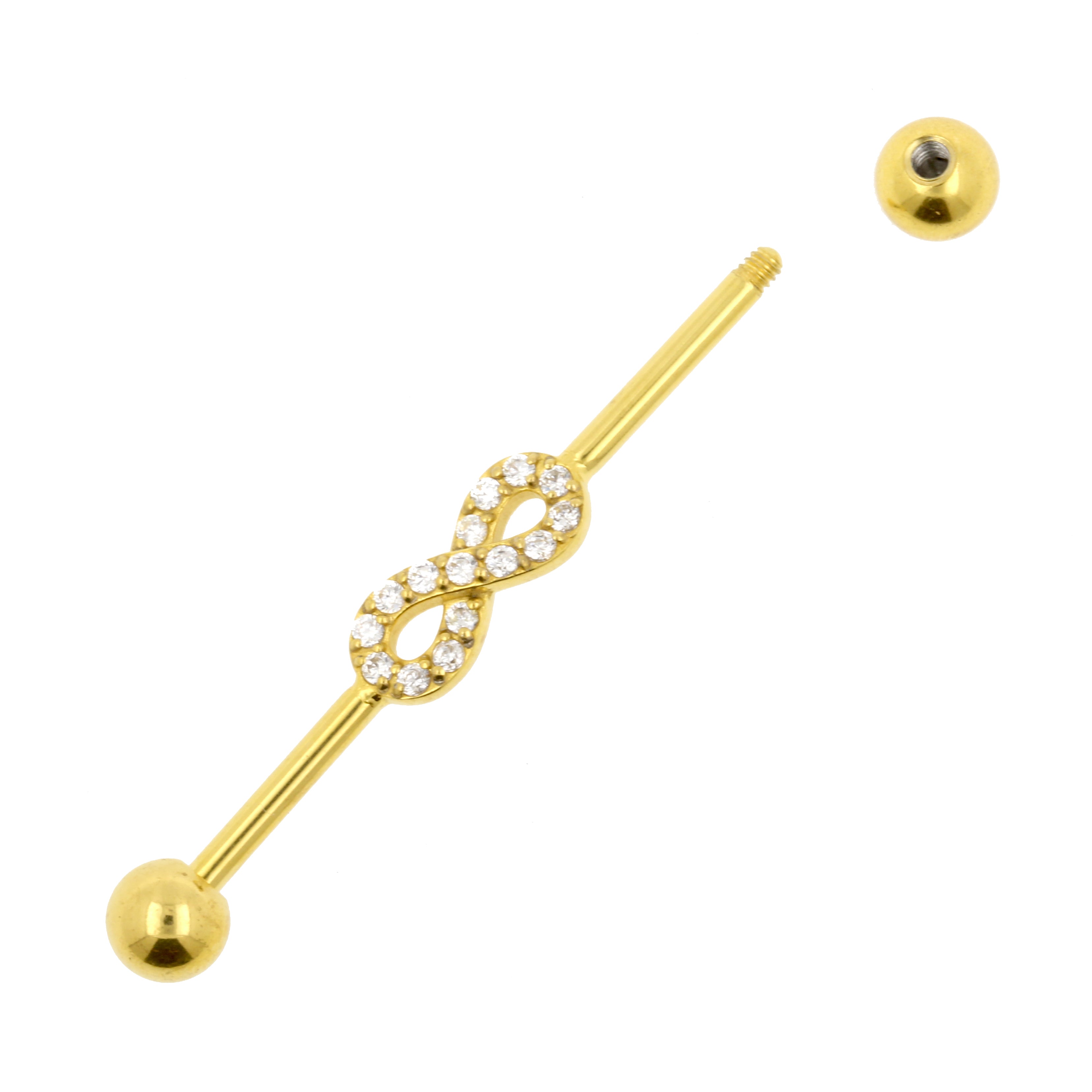 Surgical Steel Jewelled Industrial Barbell - Infinity Gold