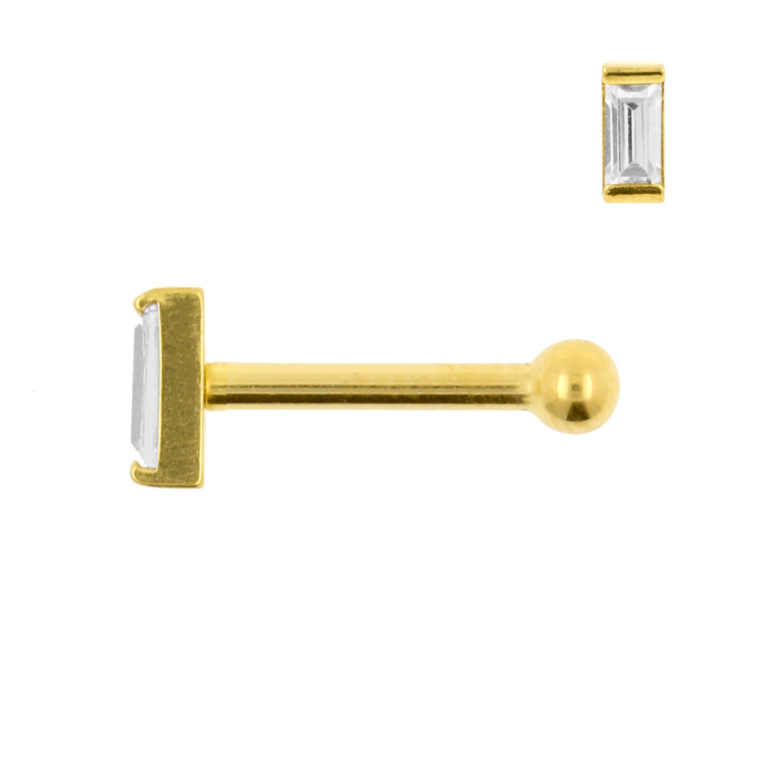 Surgical Steel Tragus Barbell - Zirconia Rectangle 5mm Gold