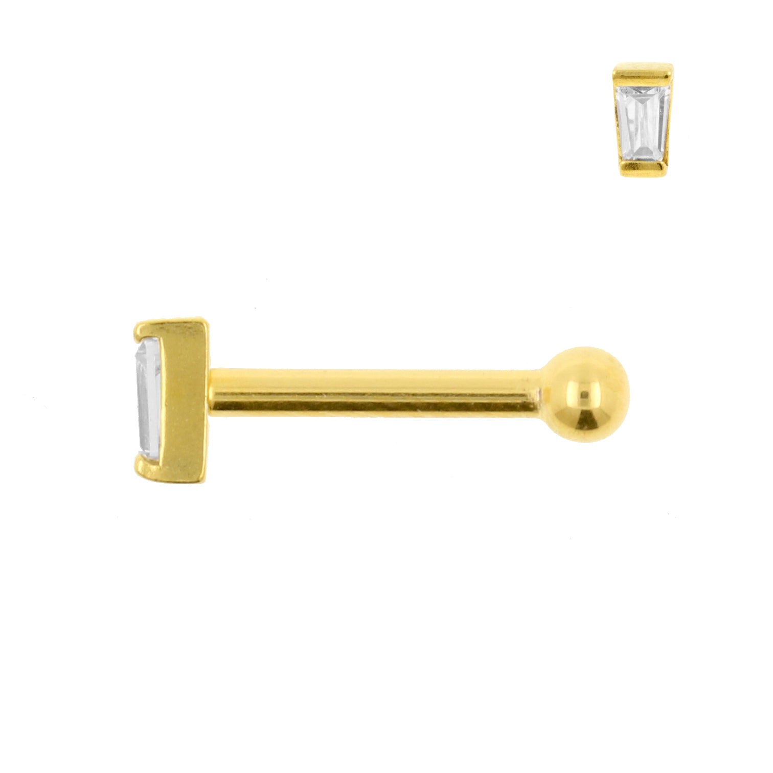 Surgical Steel Tragus Barbell - Zirconia Trapezoid  Gold