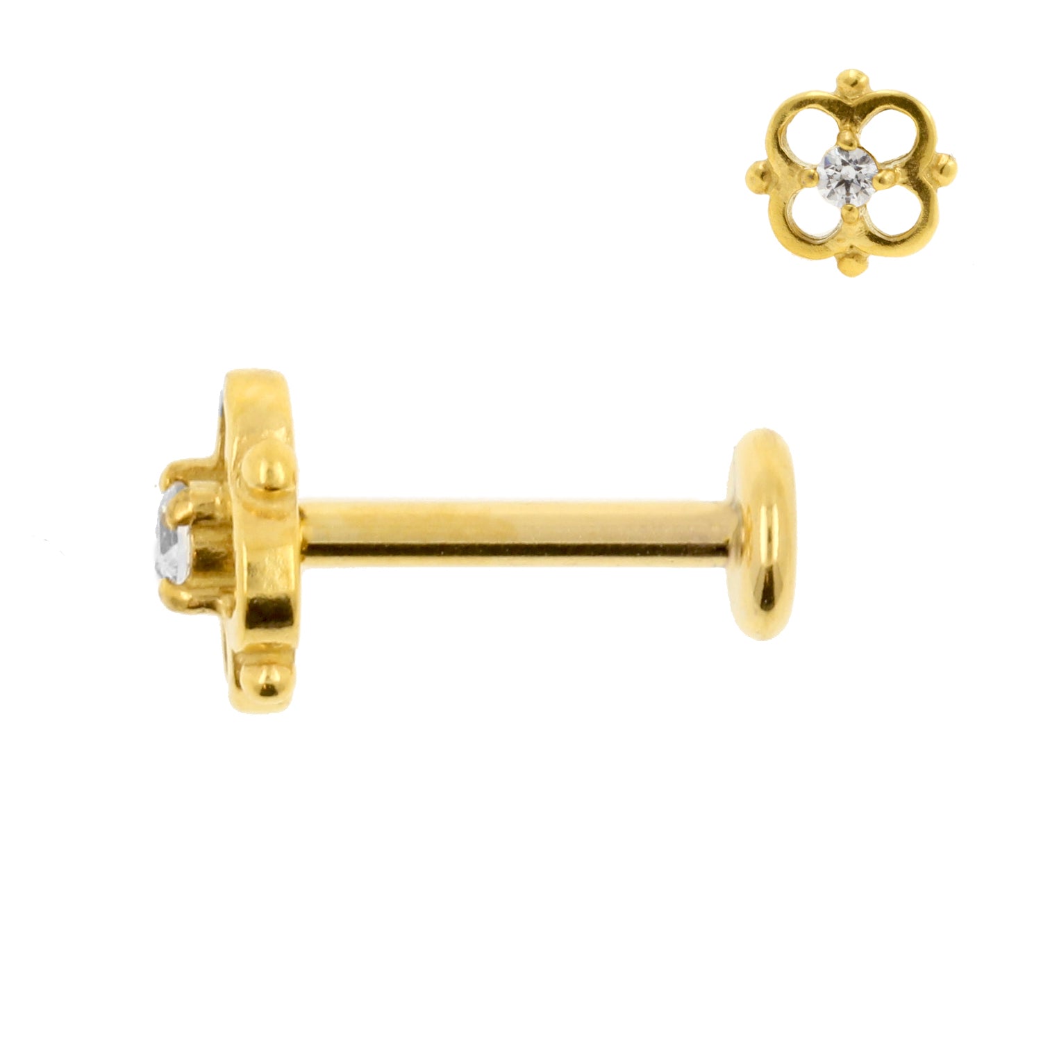 Surgical Steel Zirconia Labret Stud - Clover Gold