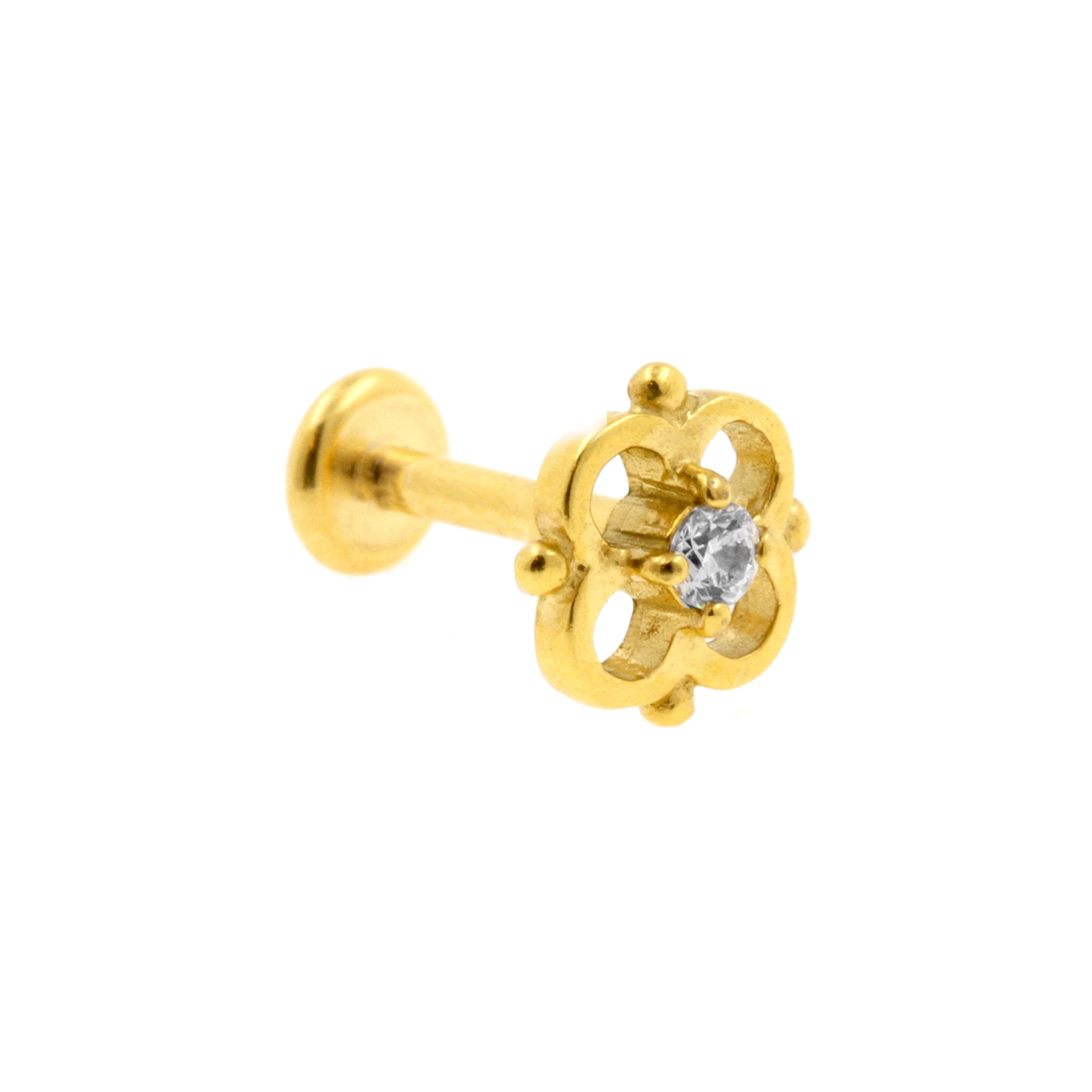 Surgical Steel Zirconia Labret Stud - Clover Gold