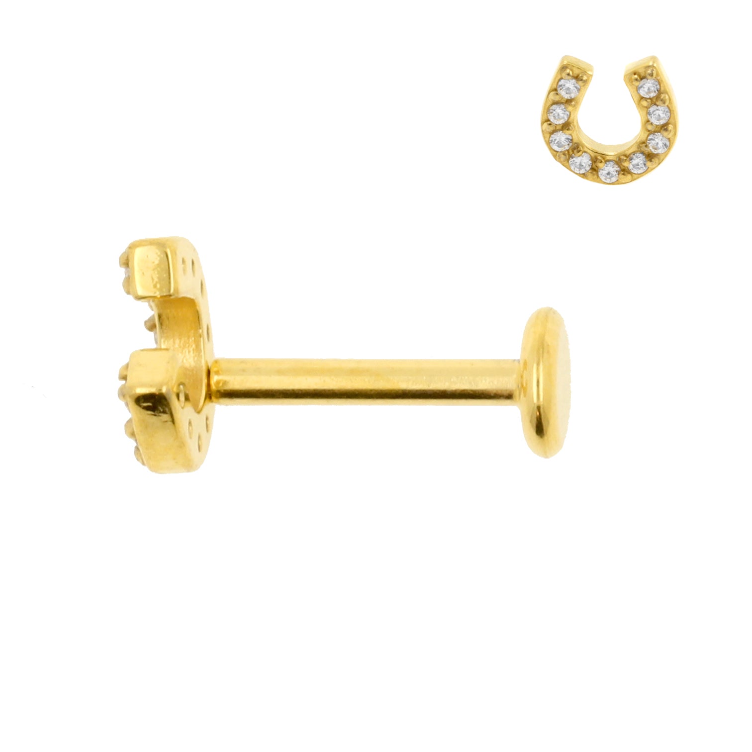 Surgical Steel Zirconia Labret Stud - Horseshoe Gold